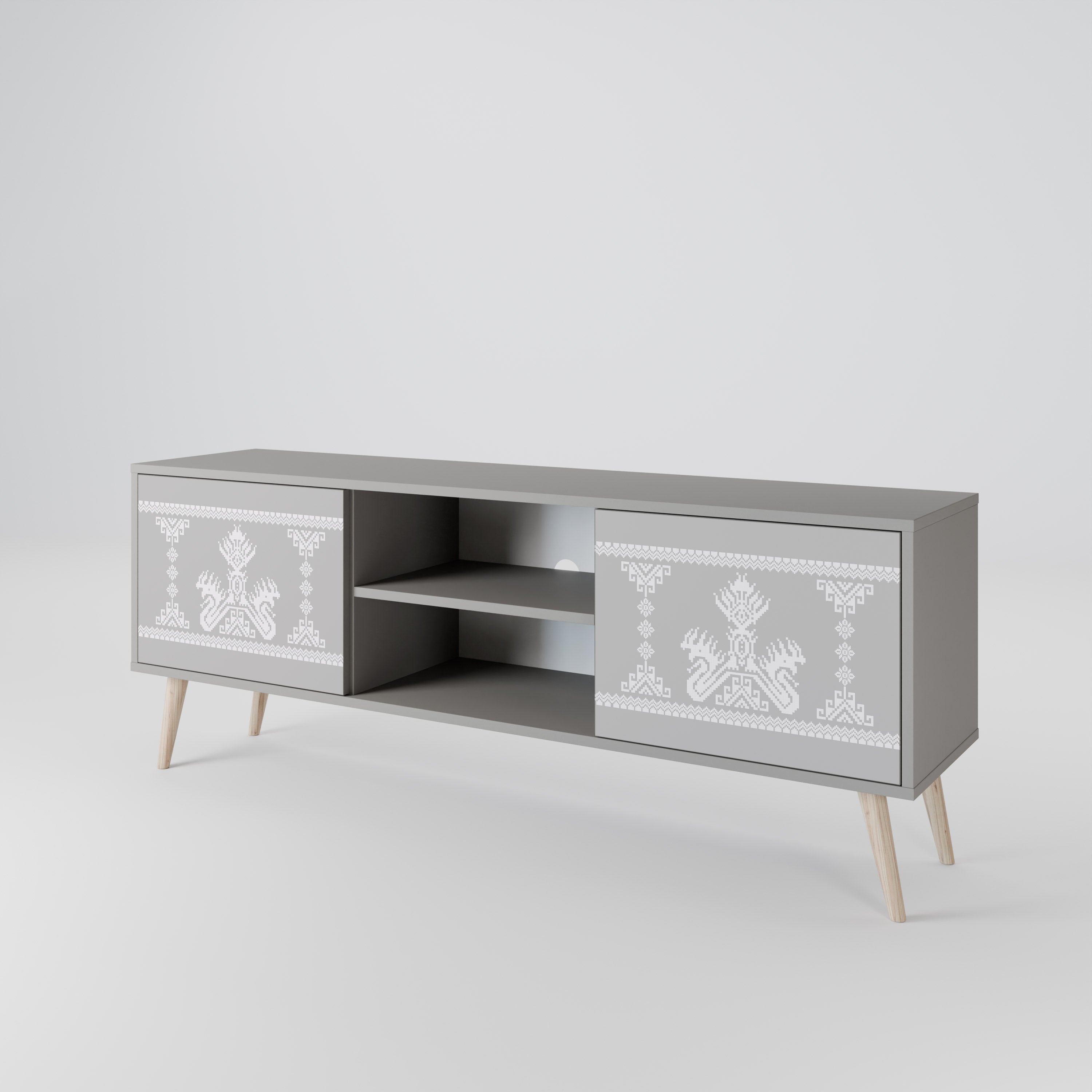 THAI GRAY 2-Door TV Stand in Grey Finish