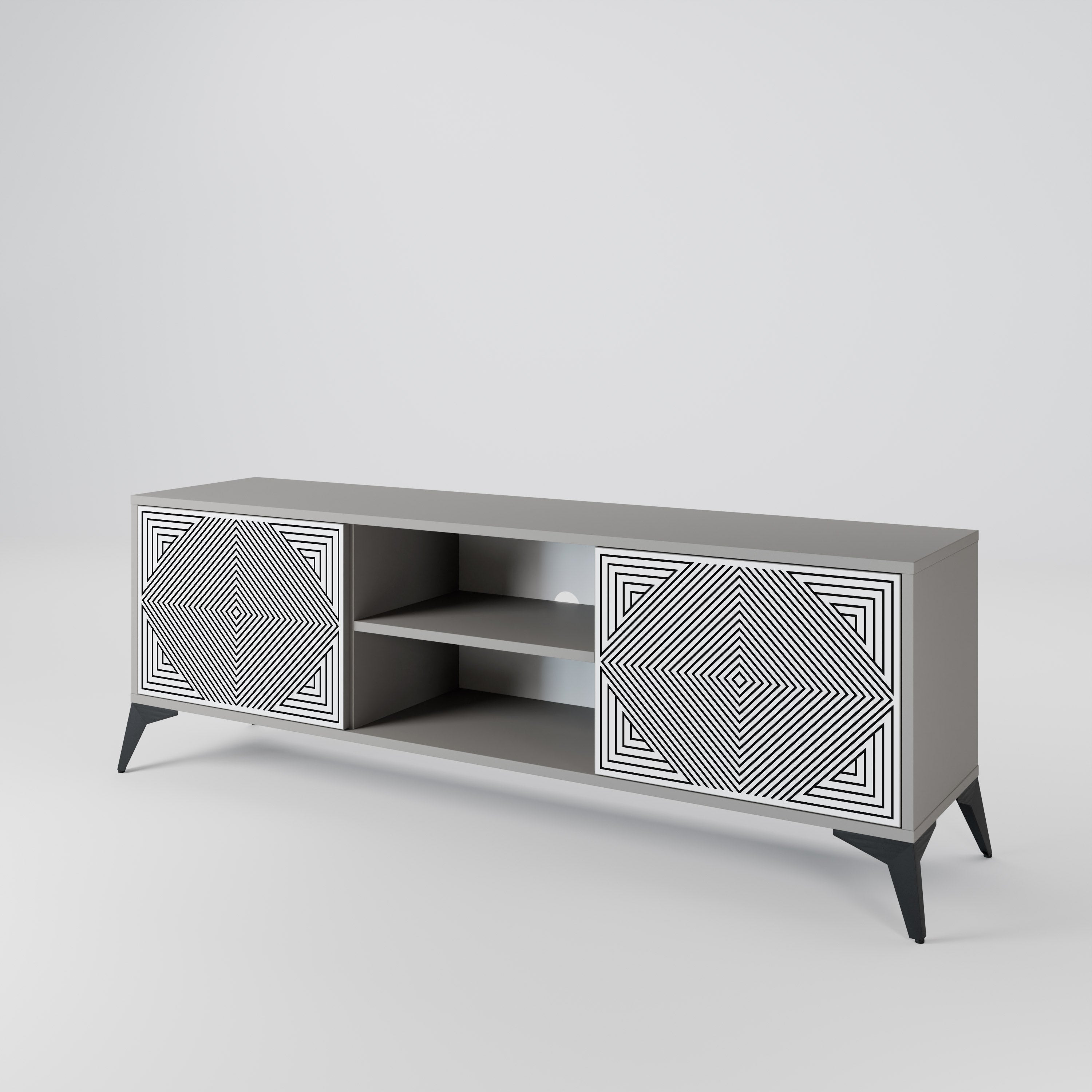 POLYGON ILLUSION 2-Door TV Stand in Grey Finish
