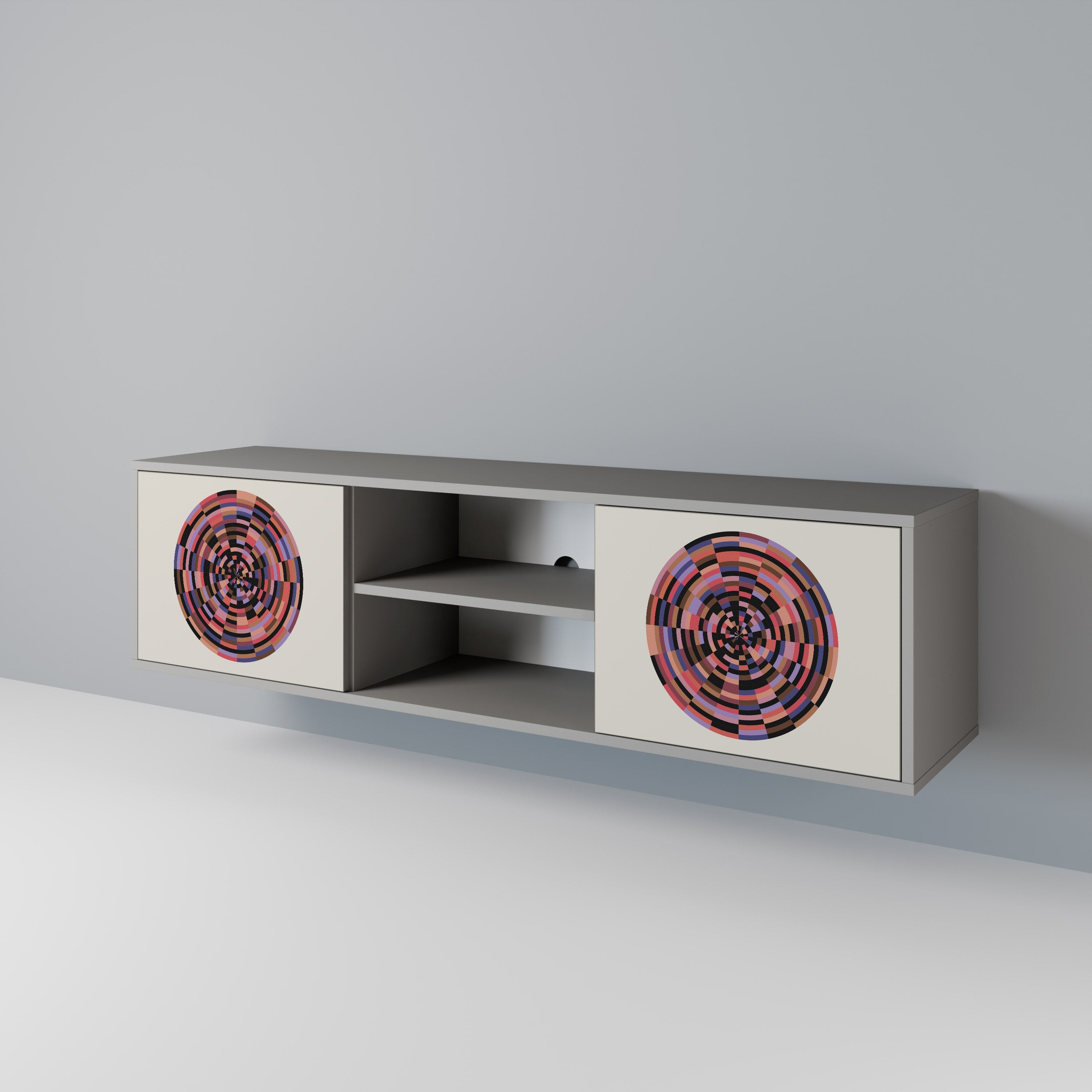 BROWN CIRCLES 2-Door TV Stand in Grey Finish