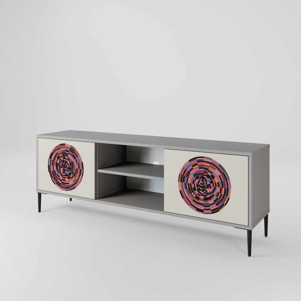 BROWN CIRCLES 2-Door TV Stand in Grey Finish