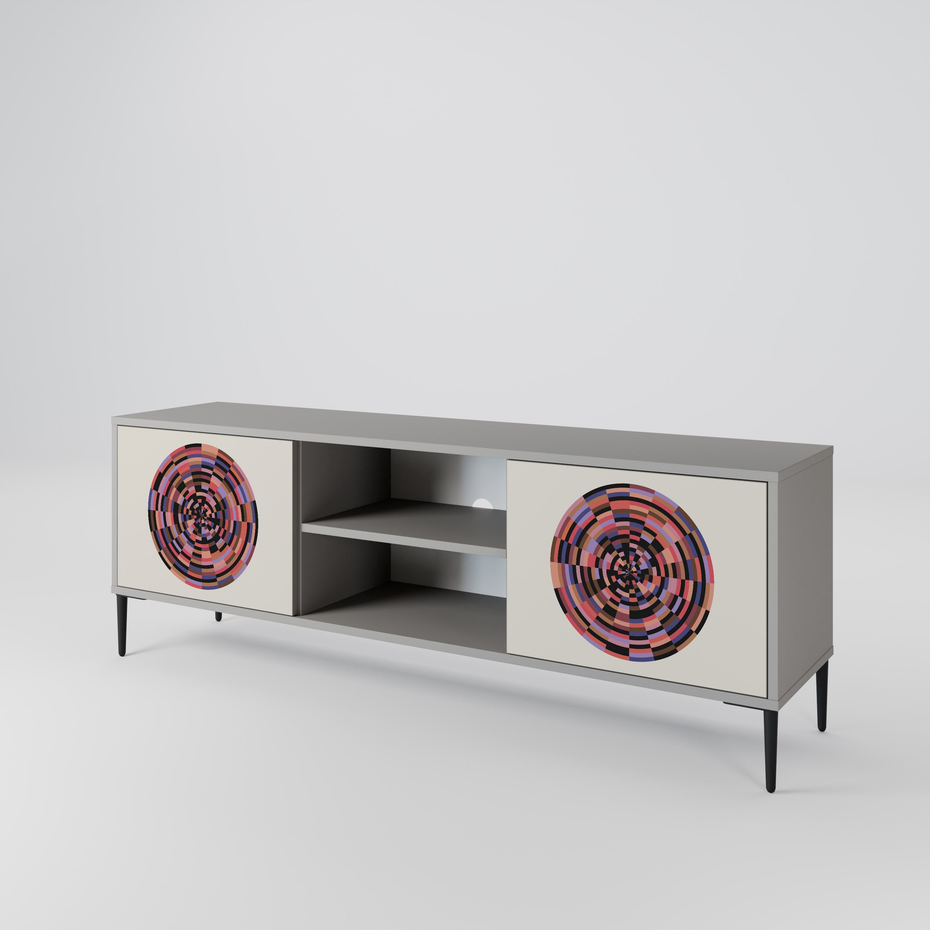 BROWN CIRCLES 2-Door TV Stand in Grey Finish