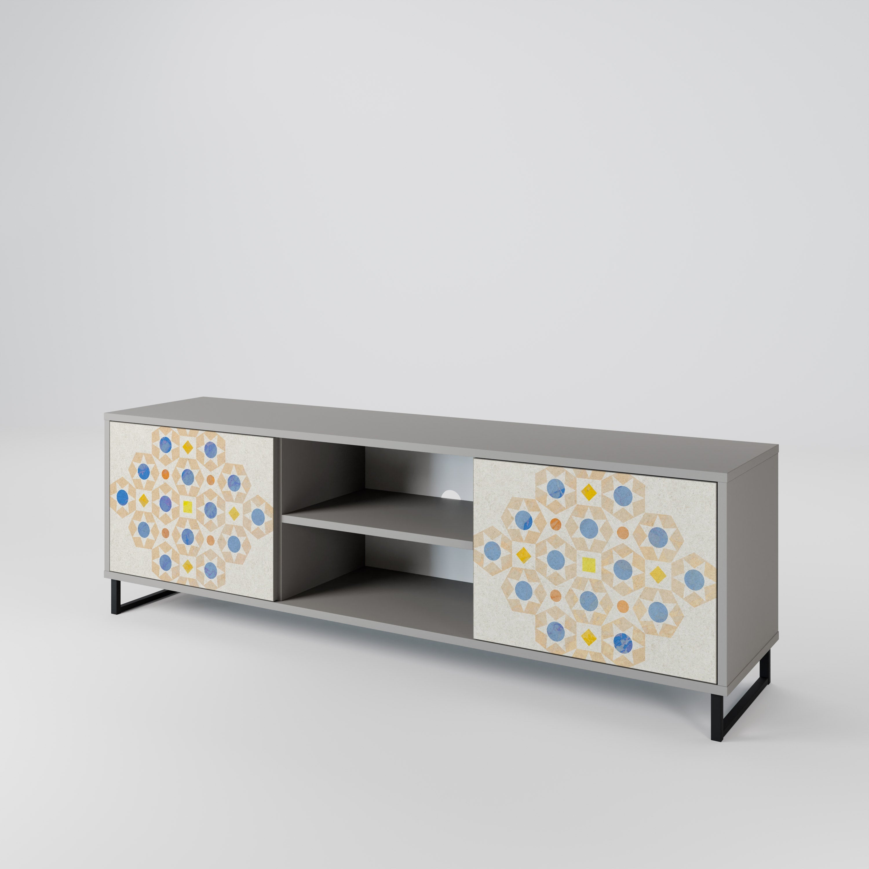 PATTERNED PRISM 2-Door TV Stand in Grey Finish