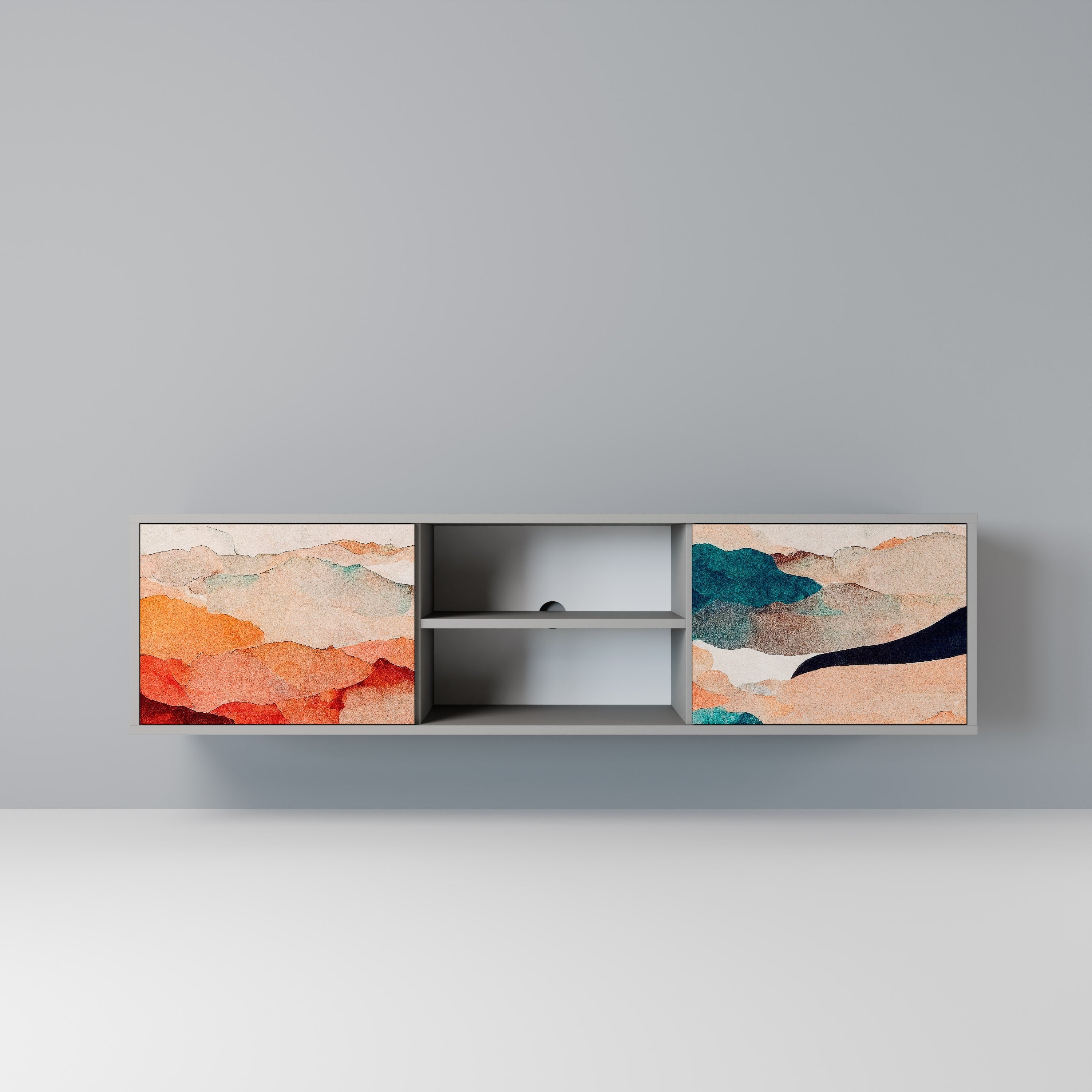 ABSTRACT LANDSCAPE TV-Ständer mit 2 Türen in grauer Ausführung