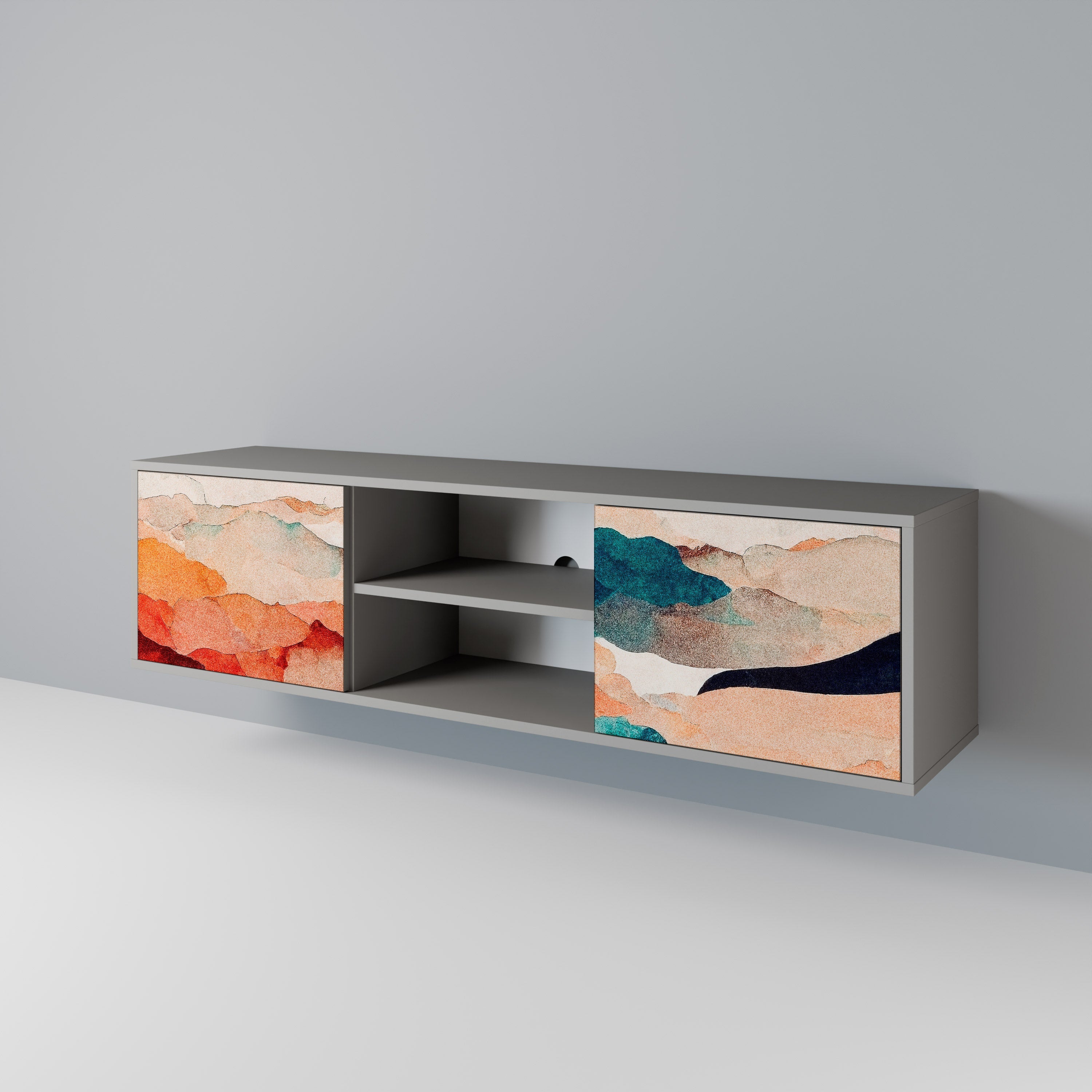 ABSTRACT LANDSCAPE TV-Ständer mit 2 Türen in grauer Ausführung