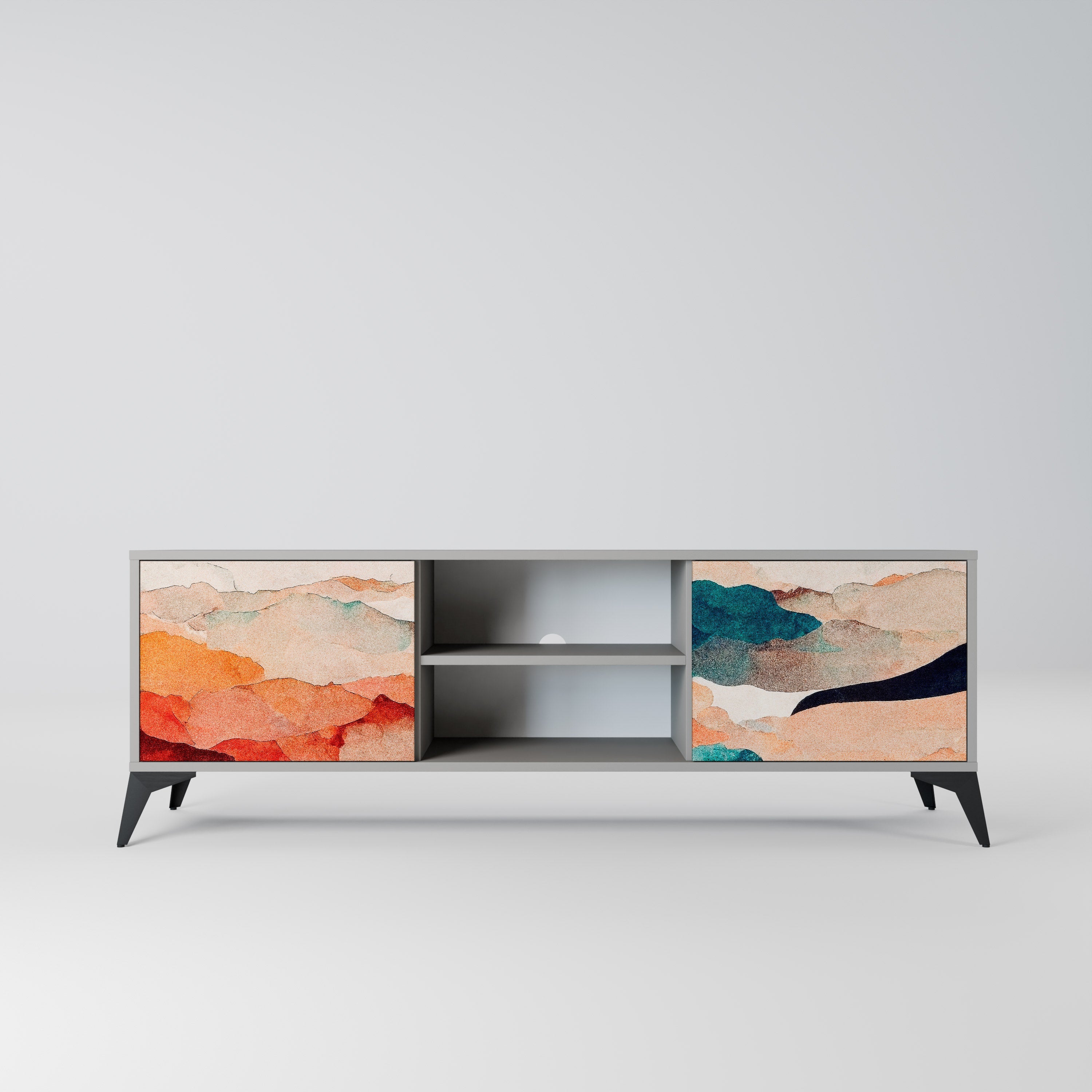 ABSTRACT LANDSCAPE TV-Ständer mit 2 Türen in grauer Ausführung