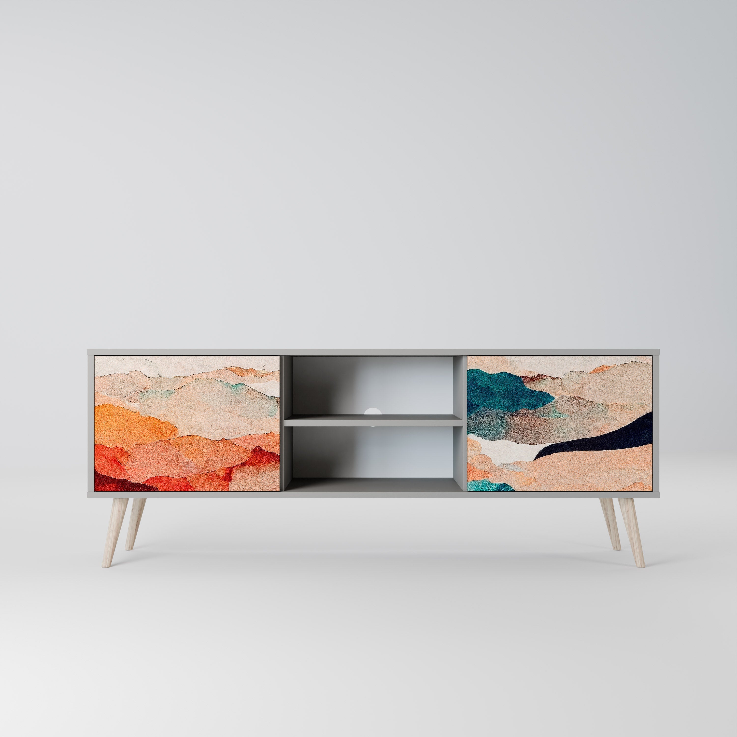 ABSTRACT LANDSCAPE TV-Ständer mit 2 Türen in grauer Ausführung