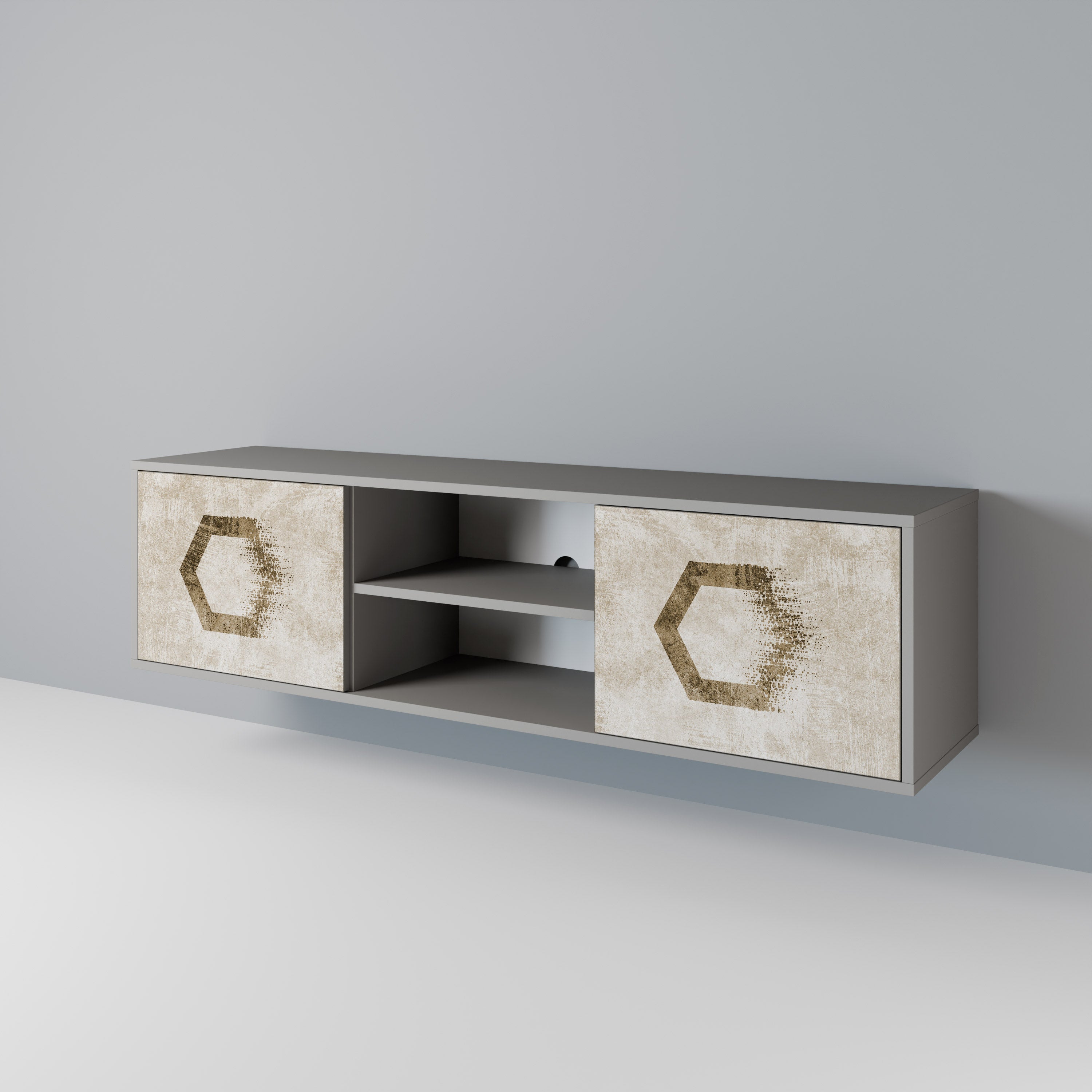 HEXAGONAL SHAPES 2-Door TV Stand in Grey Finish