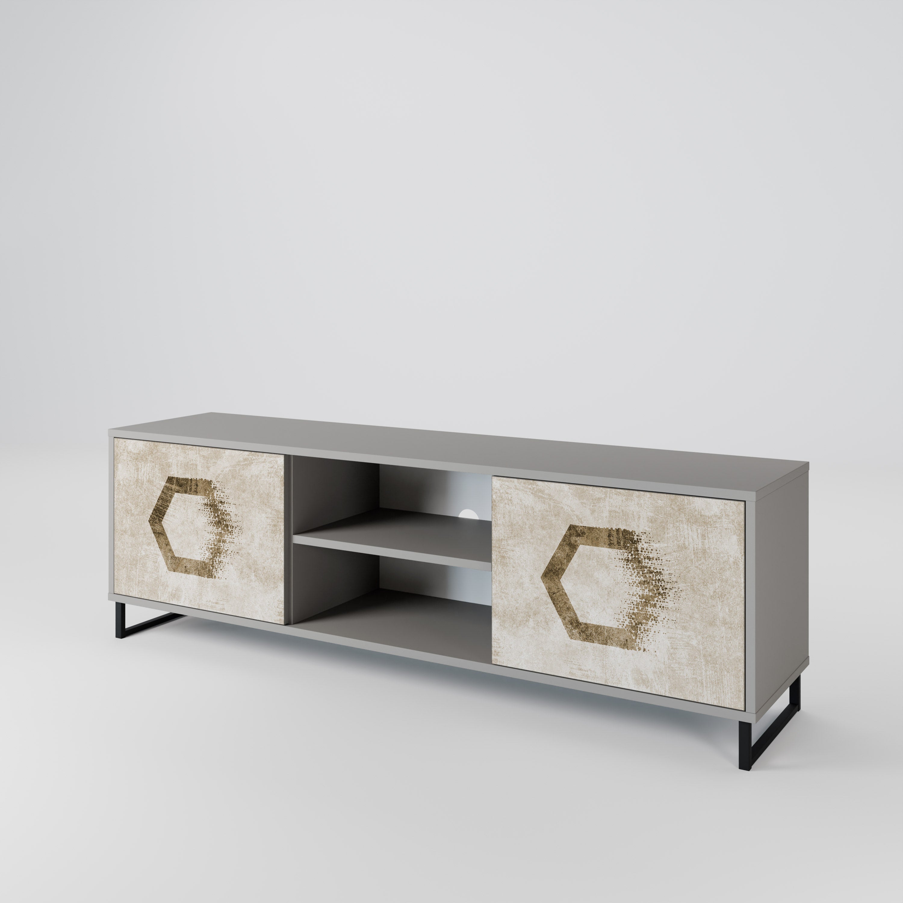 HEXAGONAL SHAPES 2-Door TV Stand in Grey Finish