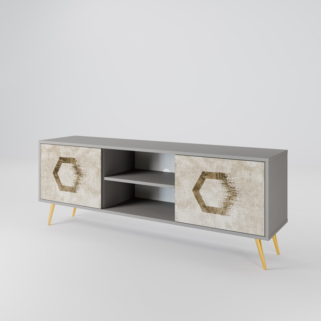 HEXAGONAL SHAPES 2-Door TV Stand in Grey Finish