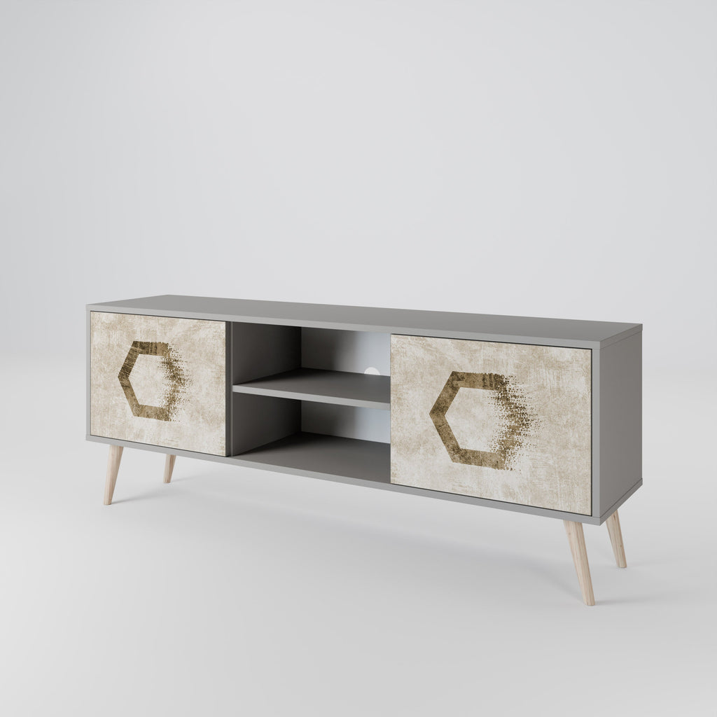 HEXAGONAL SHAPES 2-Door TV Stand in Grey Finish