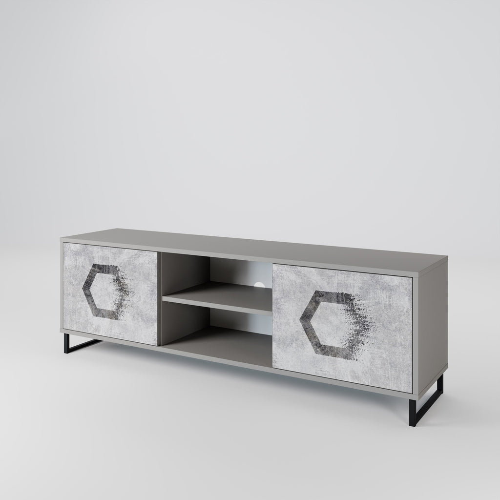 HEXAGONAL FIGURES 2-Door TV Stand in Grey Finish