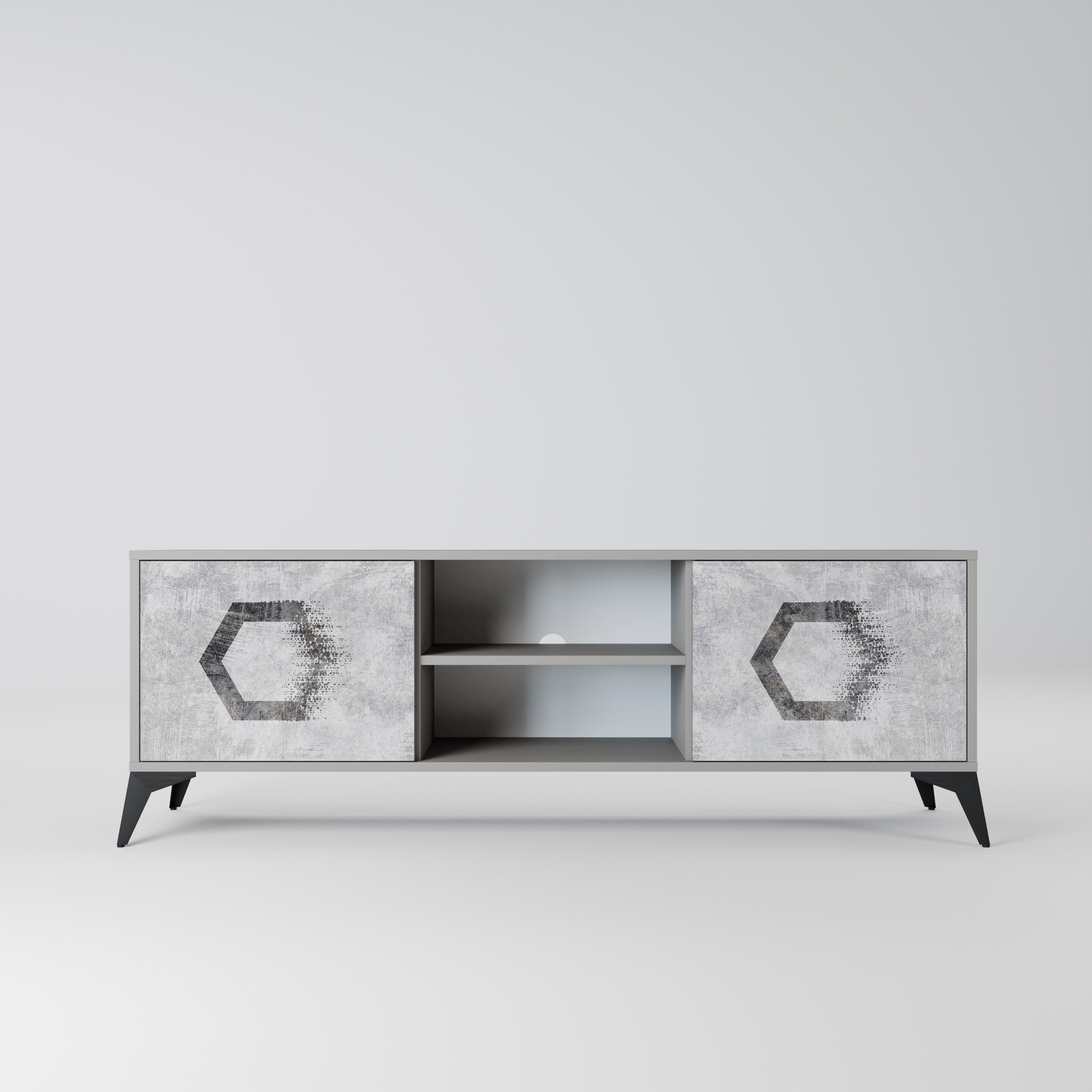 HEXAGONAL FIGURES 2-Door TV Stand in Grey Finish