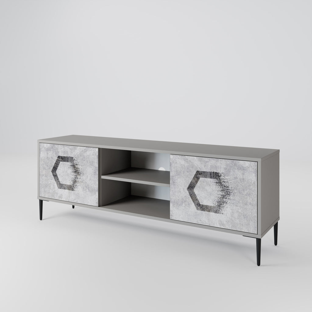 HEXAGONAL FIGURES 2-Door TV Stand in Grey Finish