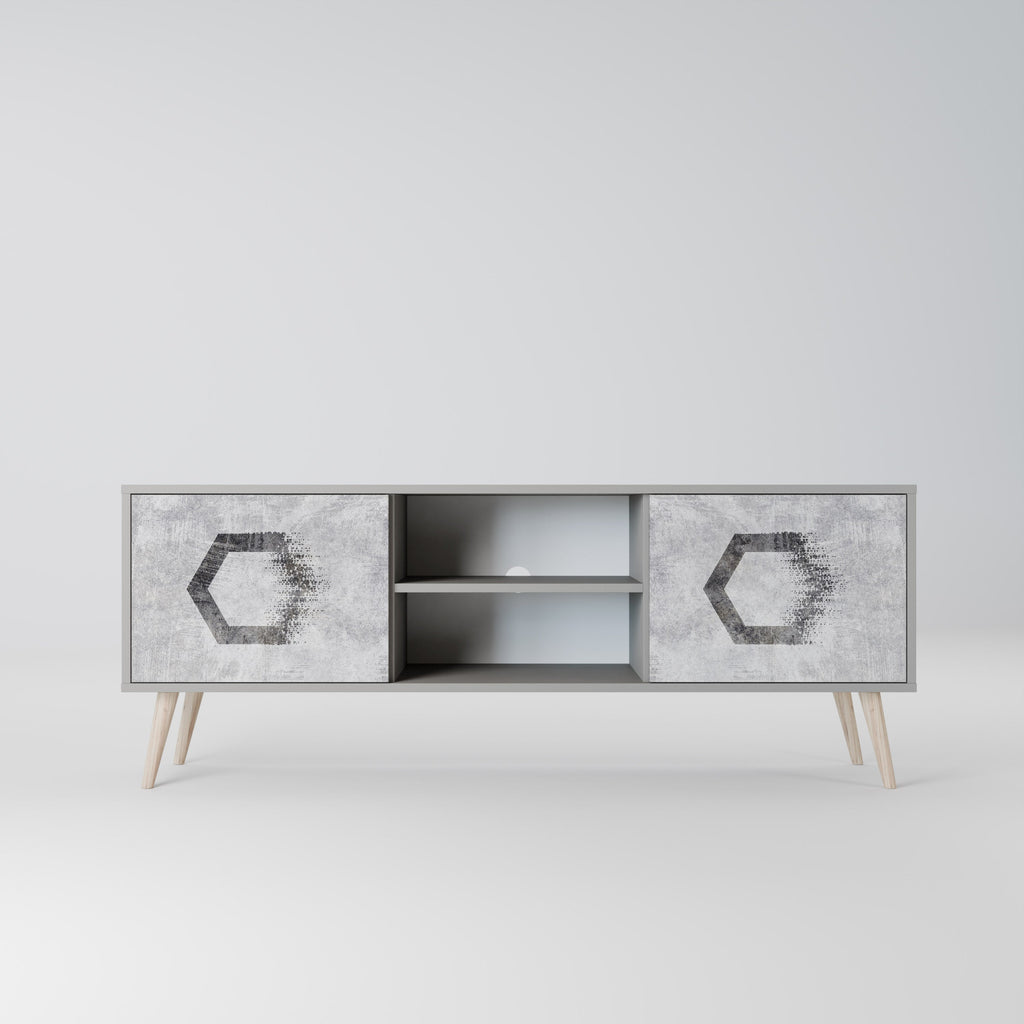 HEXAGONAL FIGURES 2-Door TV Stand in Grey Finish