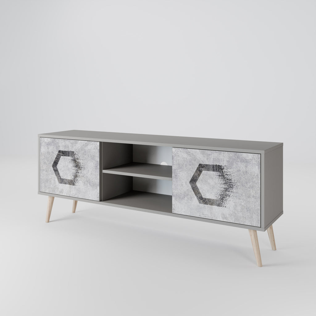 HEXAGONAL FIGURES 2-Door TV Stand in Grey Finish