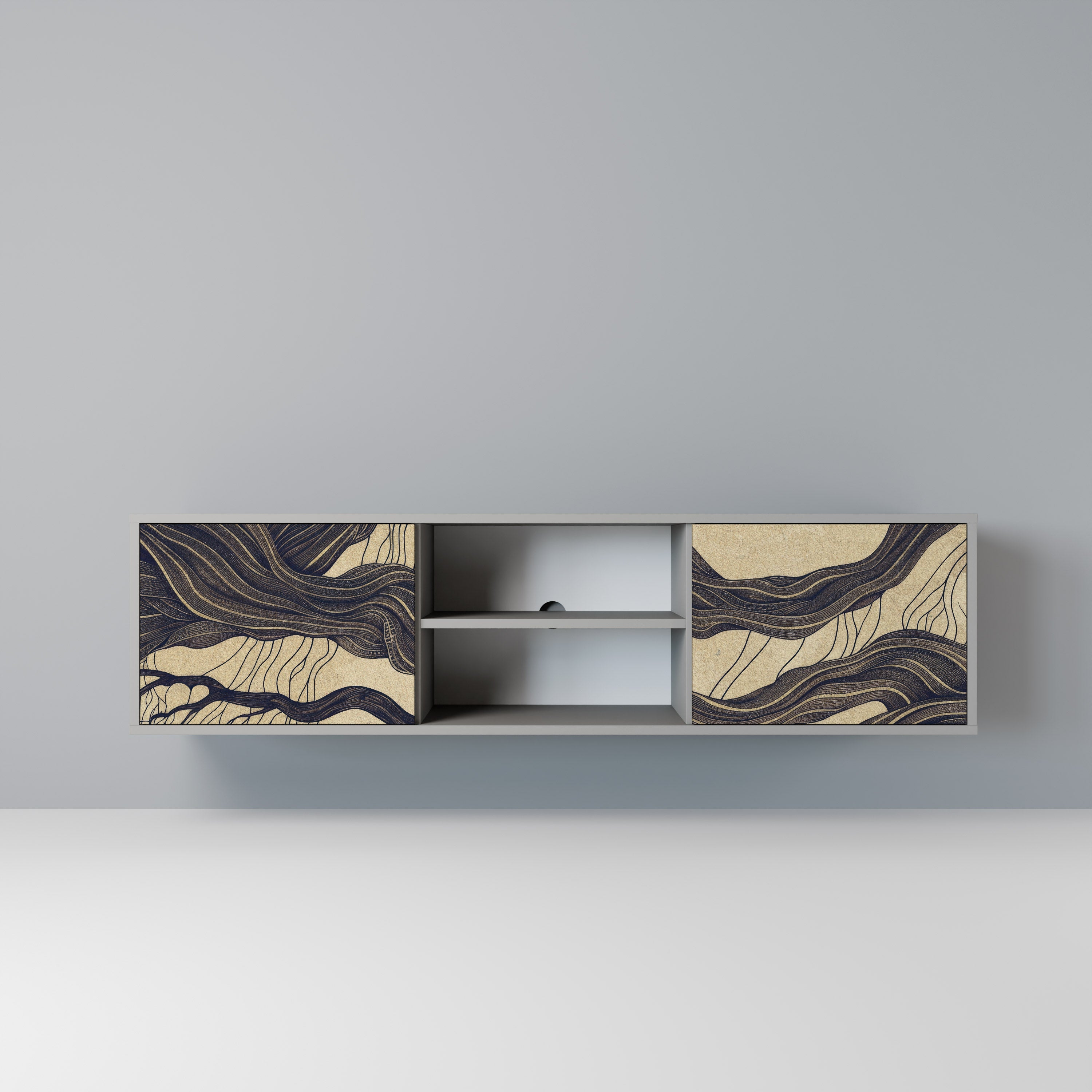 UNIFIED FRAGMENTS 2-Door TV Stand in Grey Finish