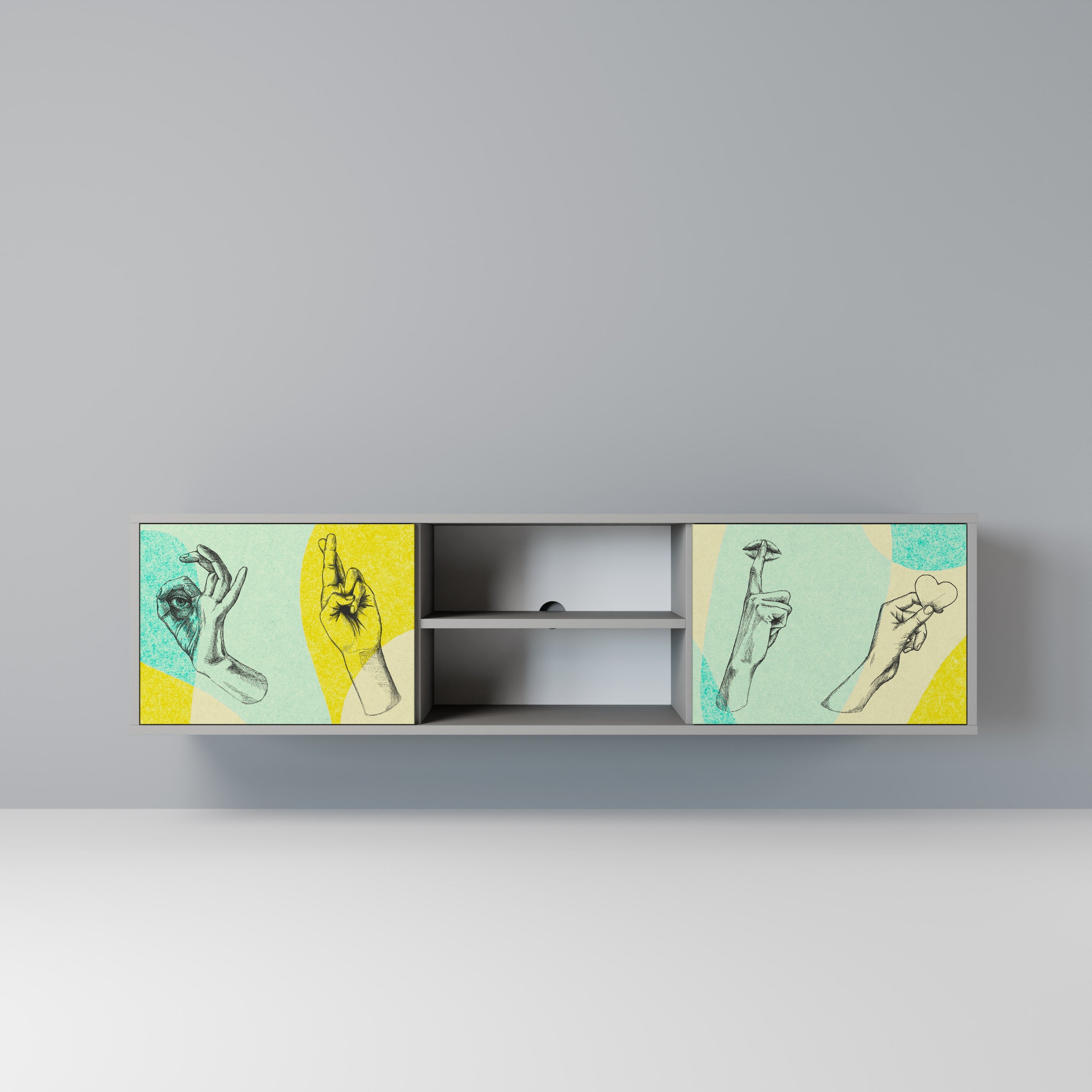 BODY LANGUAGE 2-Door TV Stand in Grey Finish