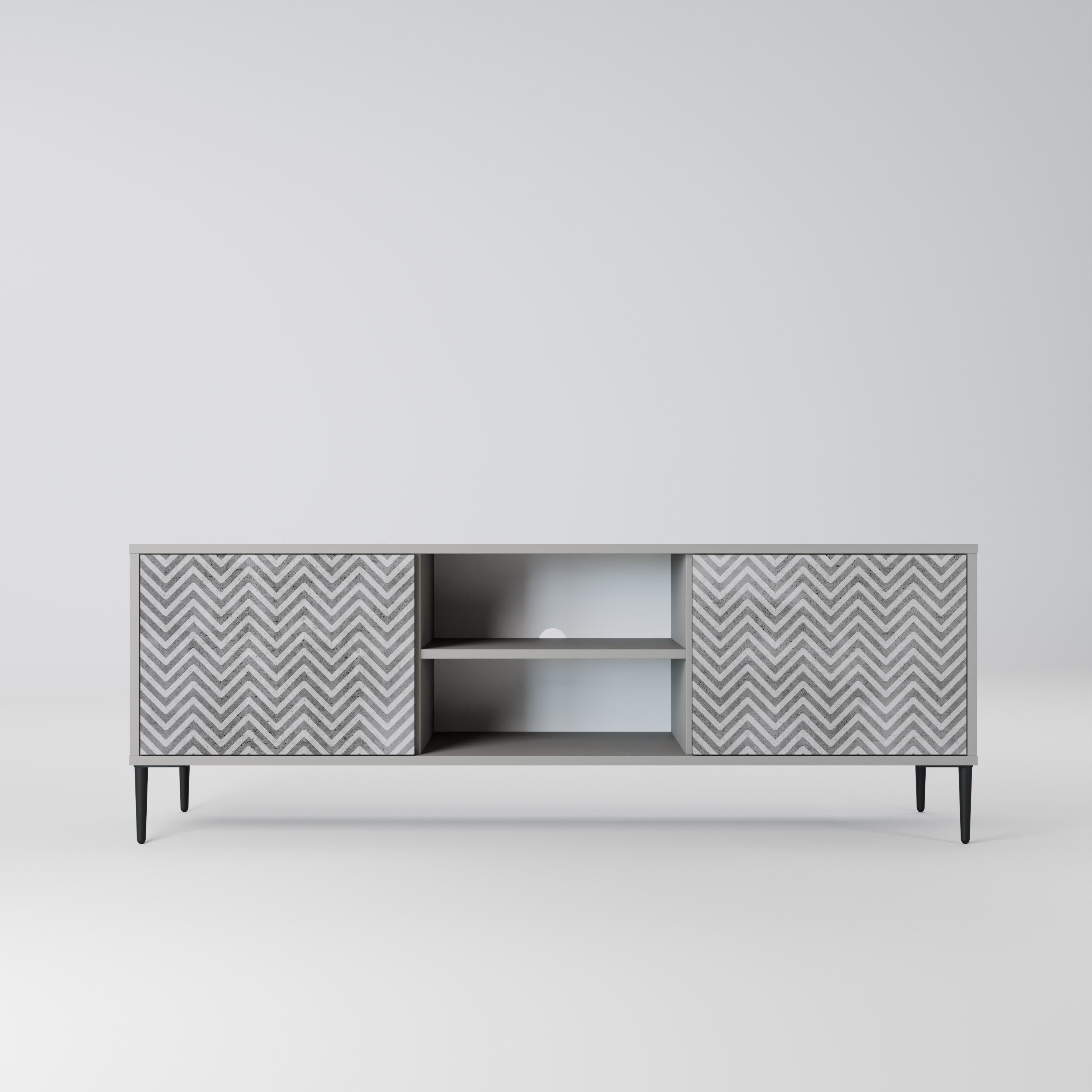 CONCRETE ZIG ZAG 2-Door TV Stand in Grey Finish