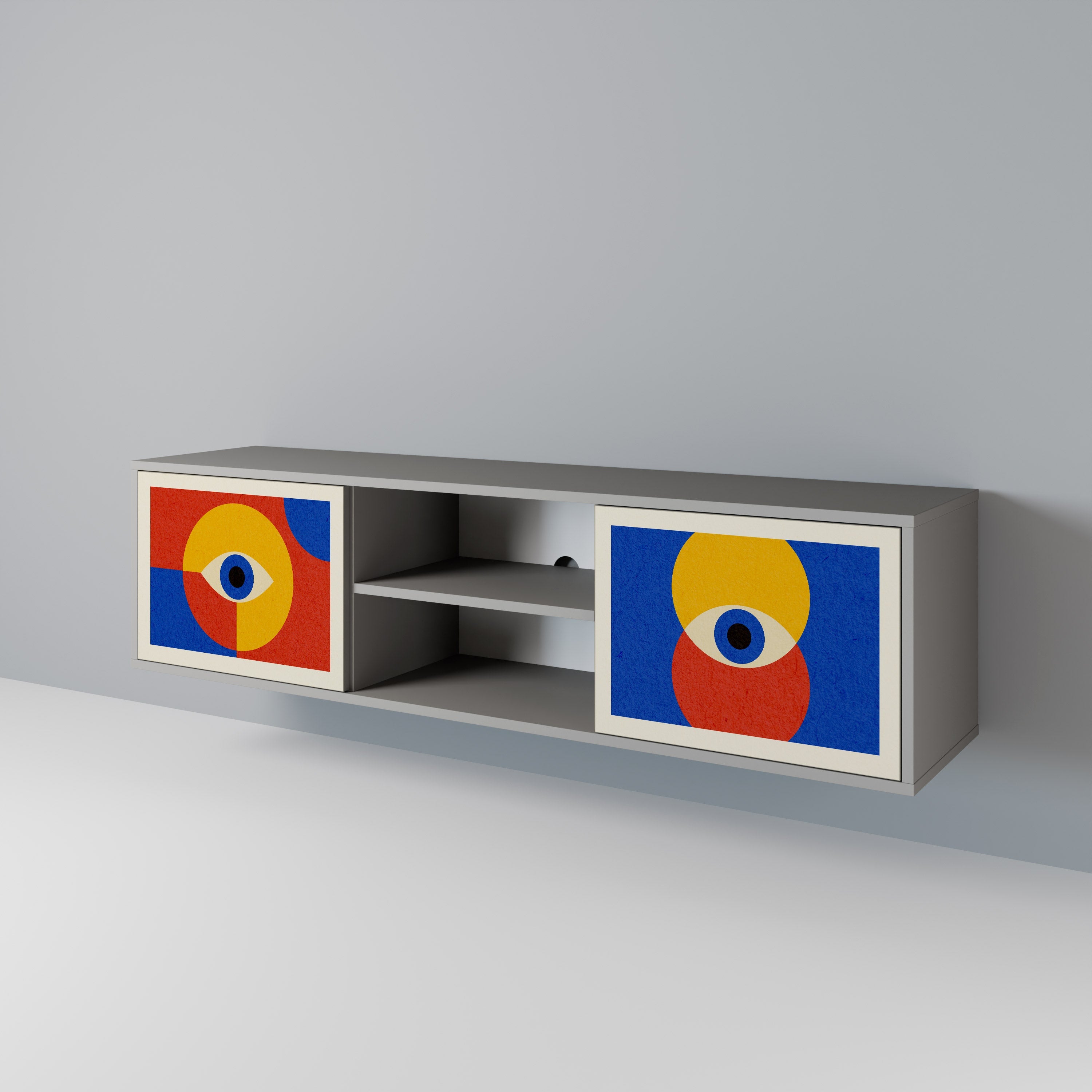 GEOMETRIC EYES 2-Door TV Stand in Grey Finish