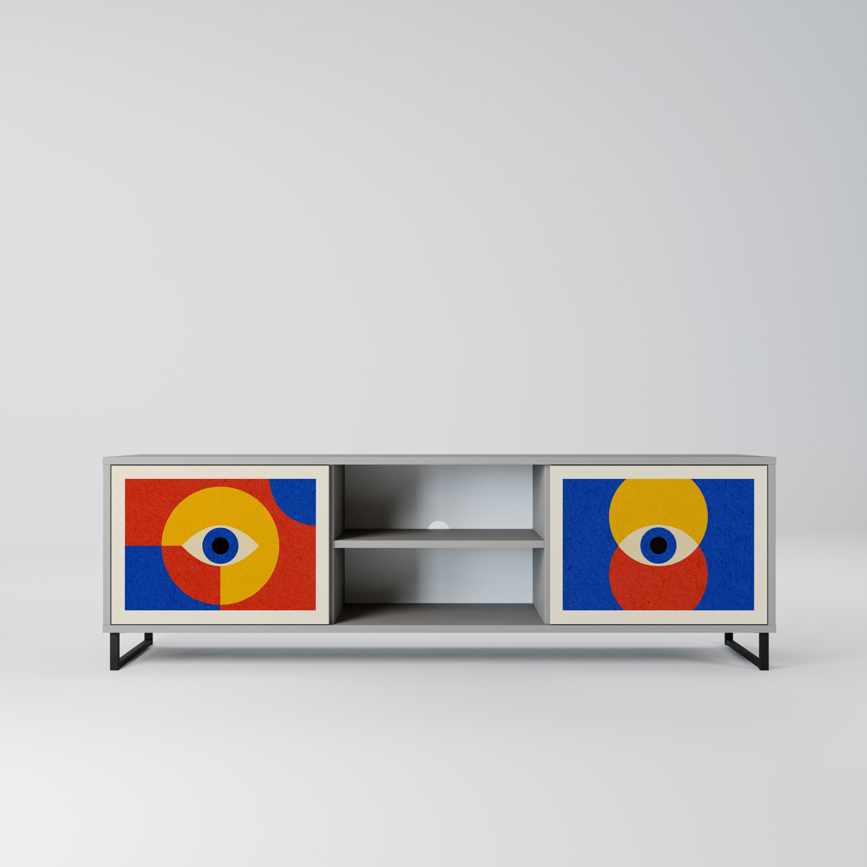GEOMETRIC EYES 2-Door TV Stand in Grey Finish