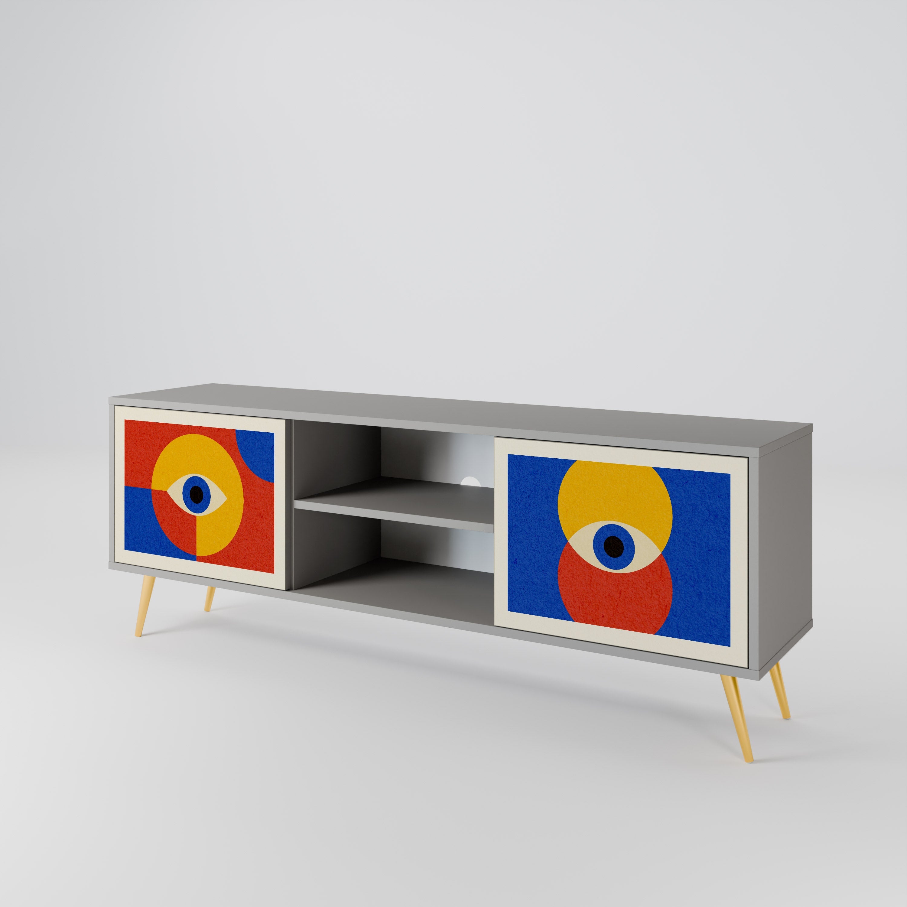 GEOMETRIC EYES 2-Door TV Stand in Grey Finish