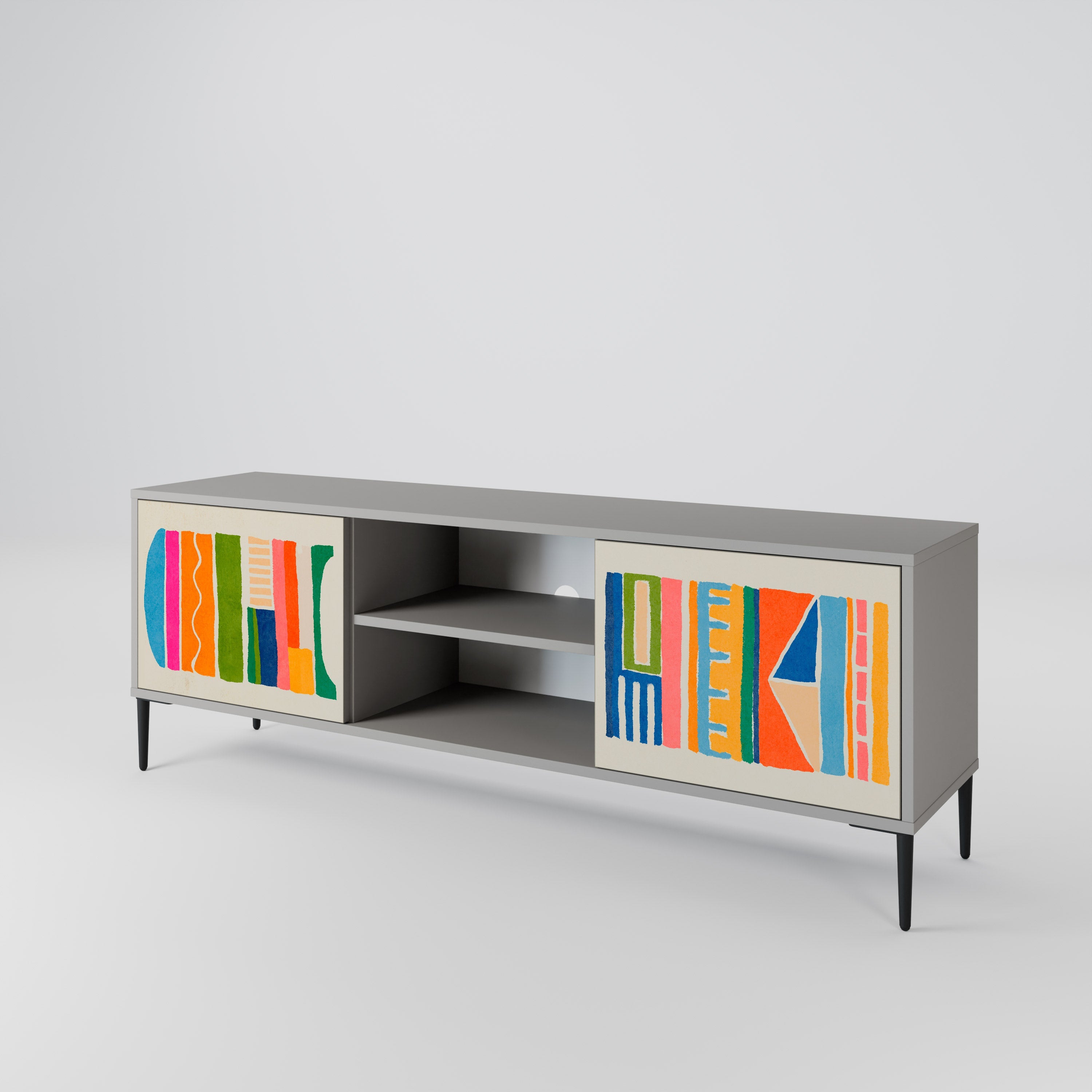 GEOMETRIC SHINE 2-Door TV Stand in Grey Finish