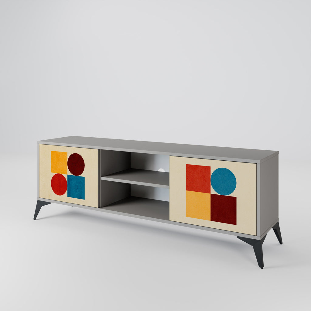 GEOMETRIC PUZZLE 2-Door TV Stand in Grey Finish