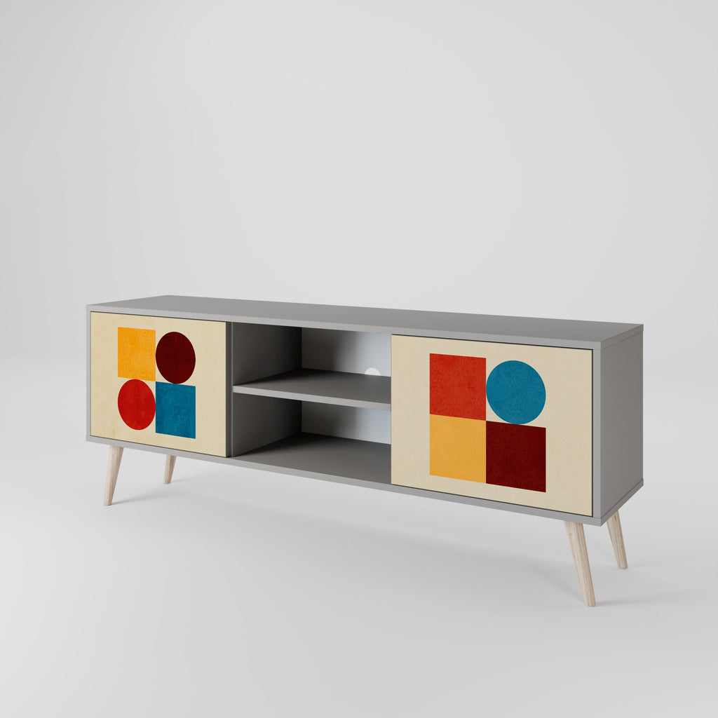 GEOMETRIC PUZZLE 2-Door TV Stand in Grey Finish