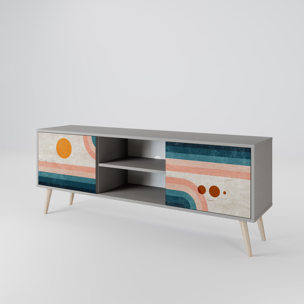 TWO HALVES 2-Door TV Stand in Grey Finish