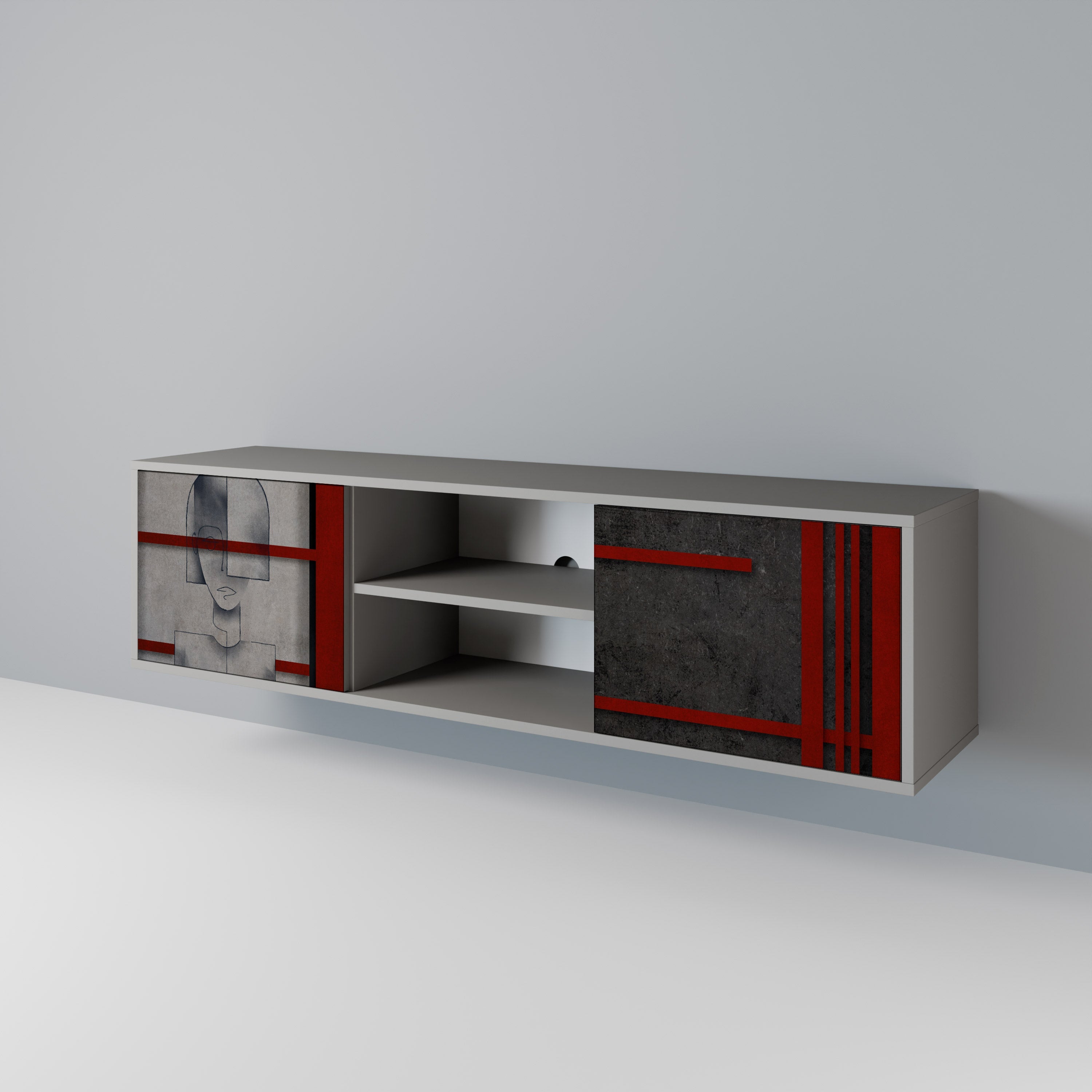 GRAY FIGURES 2-Door TV Stand in Grey Finish