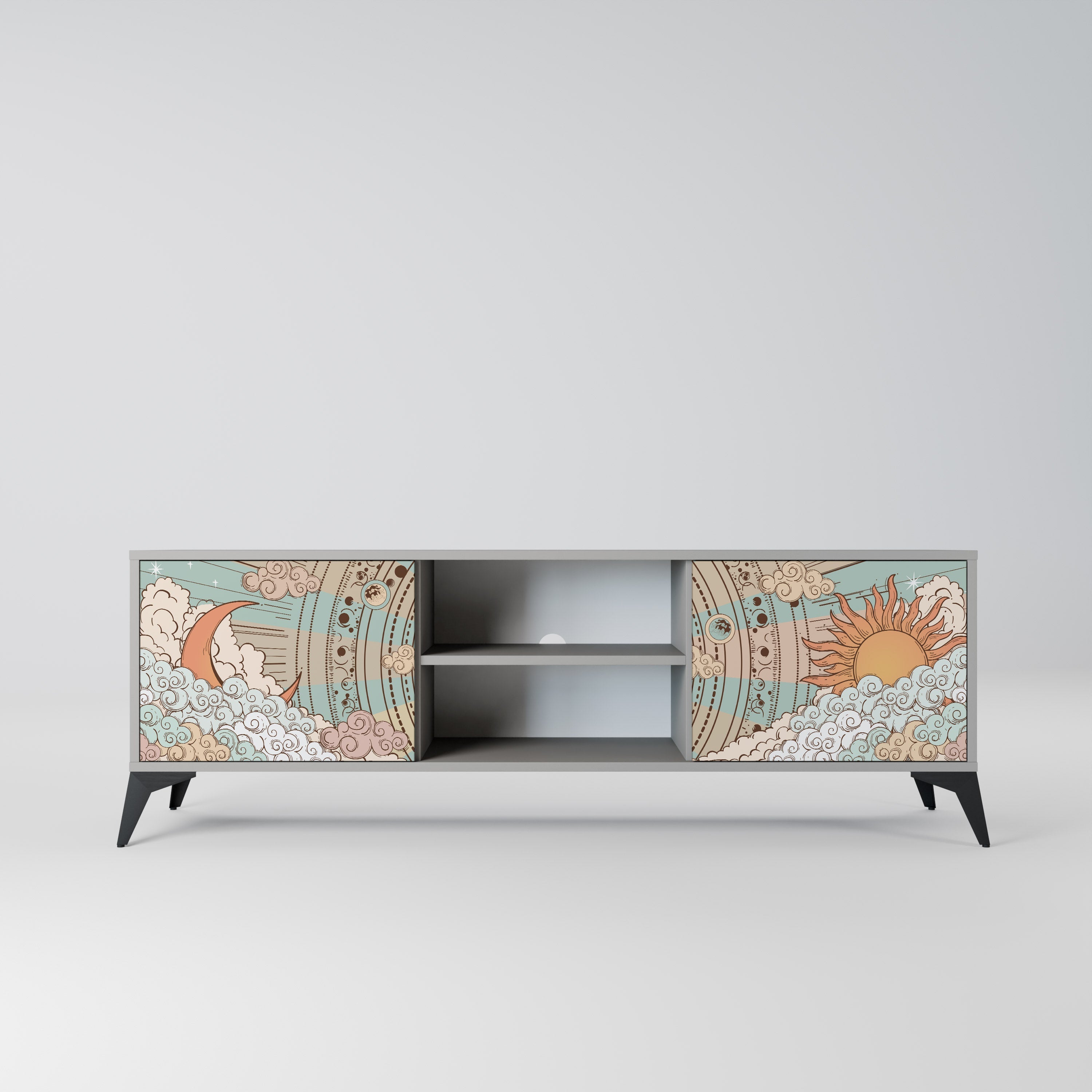 MYSTICAL STRUCTURE 2-Door TV Stand in Grey Finish