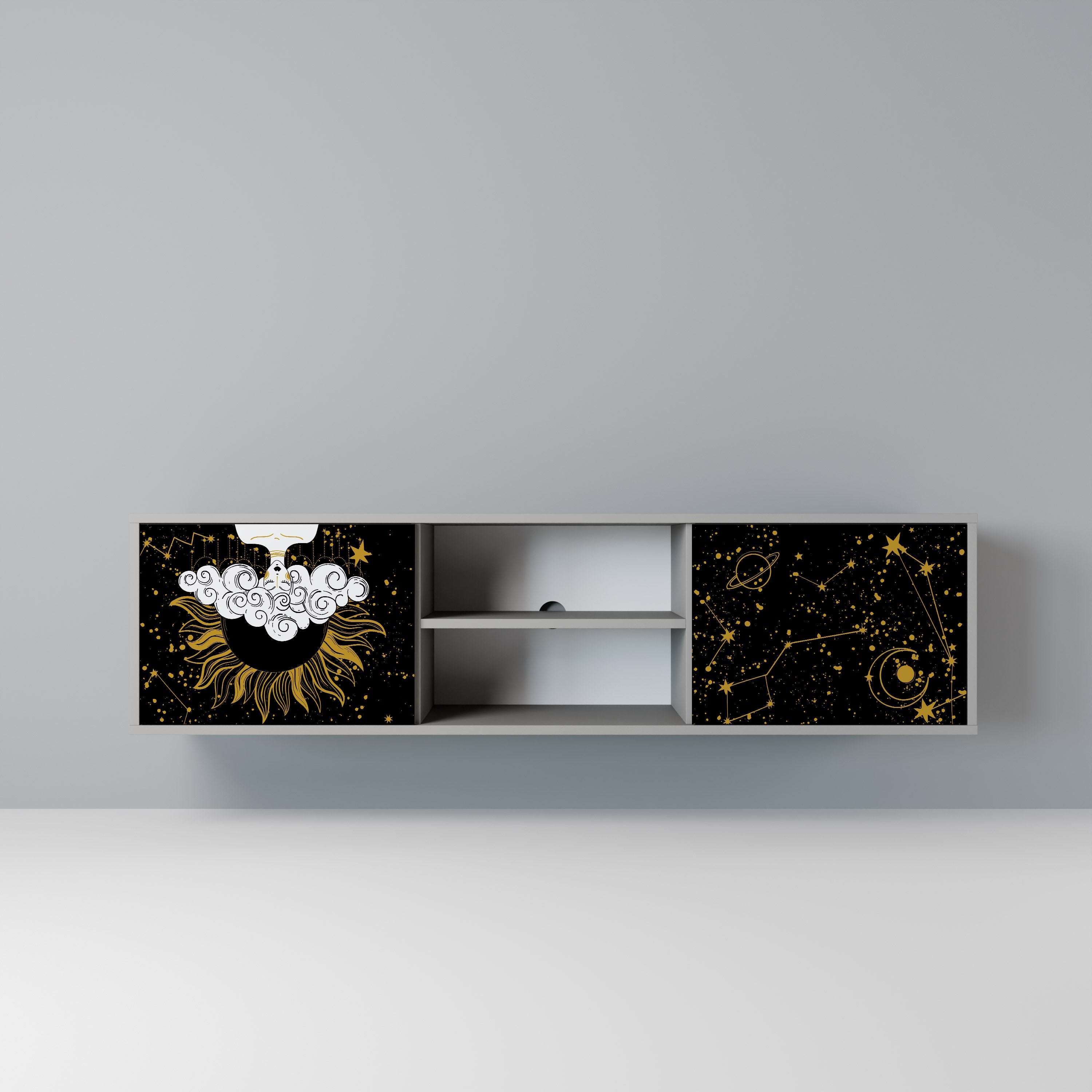 STELLAR CONSTELLATIONS 2-Door TV Stand in Grey Finish