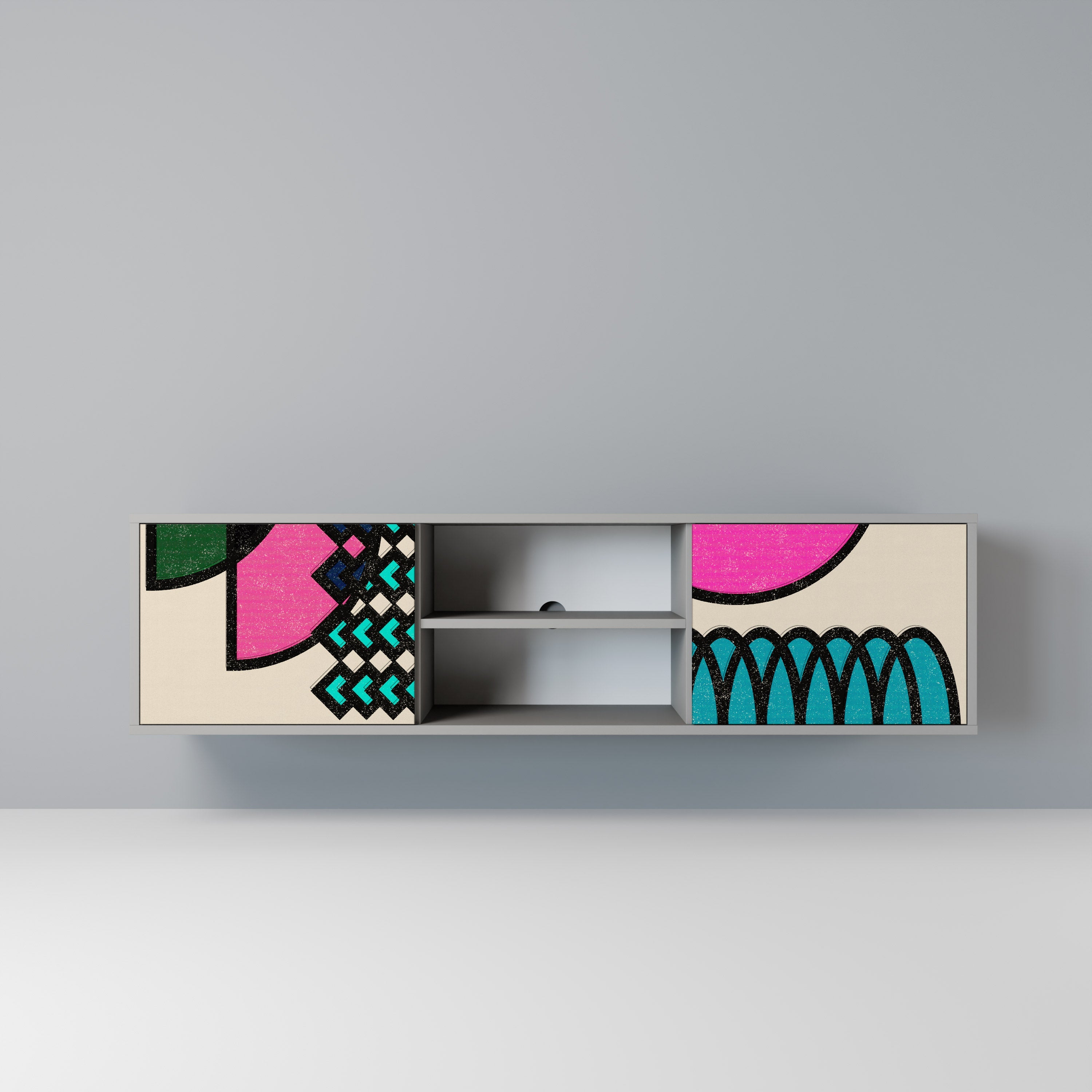 GEOMETRIC RHAPSODY 2-Door TV Stand in Grey Finish