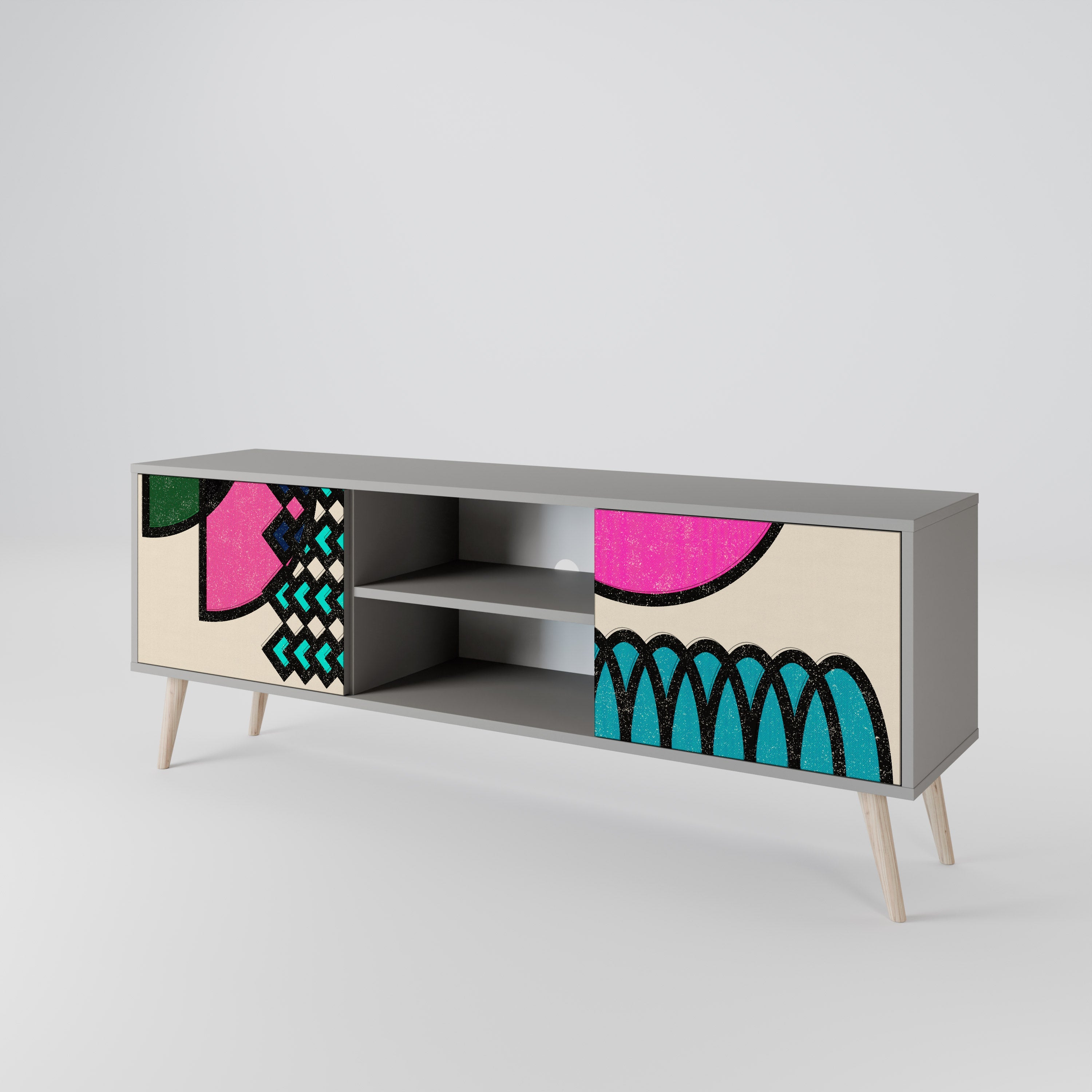 GEOMETRIC RHAPSODY 2-Door TV Stand in Grey Finish