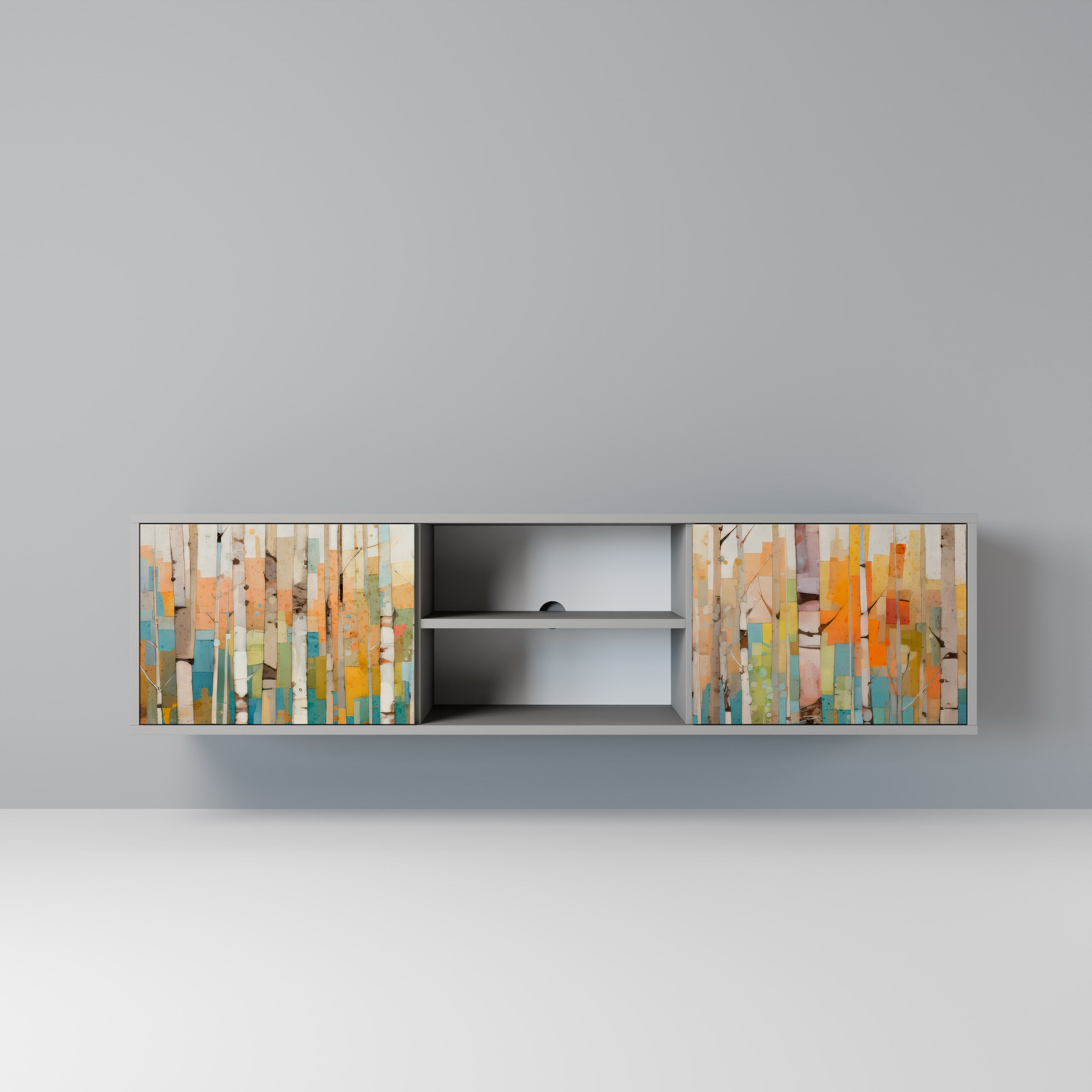 BIRCH KALEIDOSCOPE 2-Door TV Stand in Grey Finish