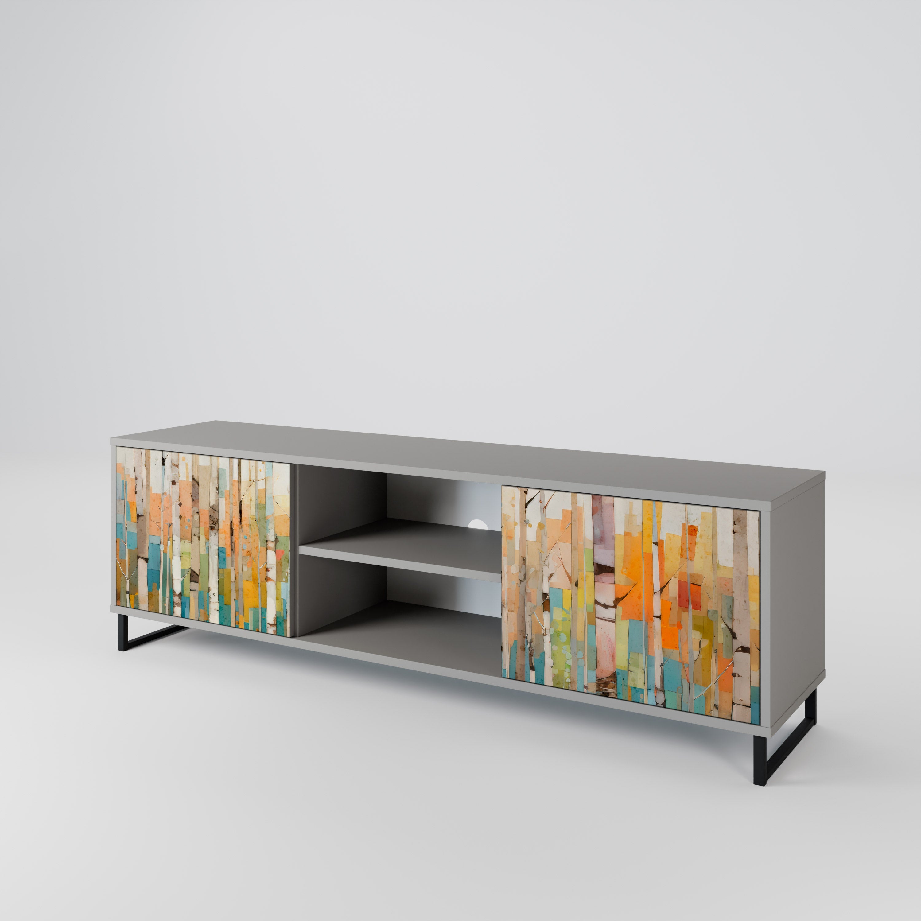 BIRCH KALEIDOSCOPE 2-Door TV Stand in Grey Finish