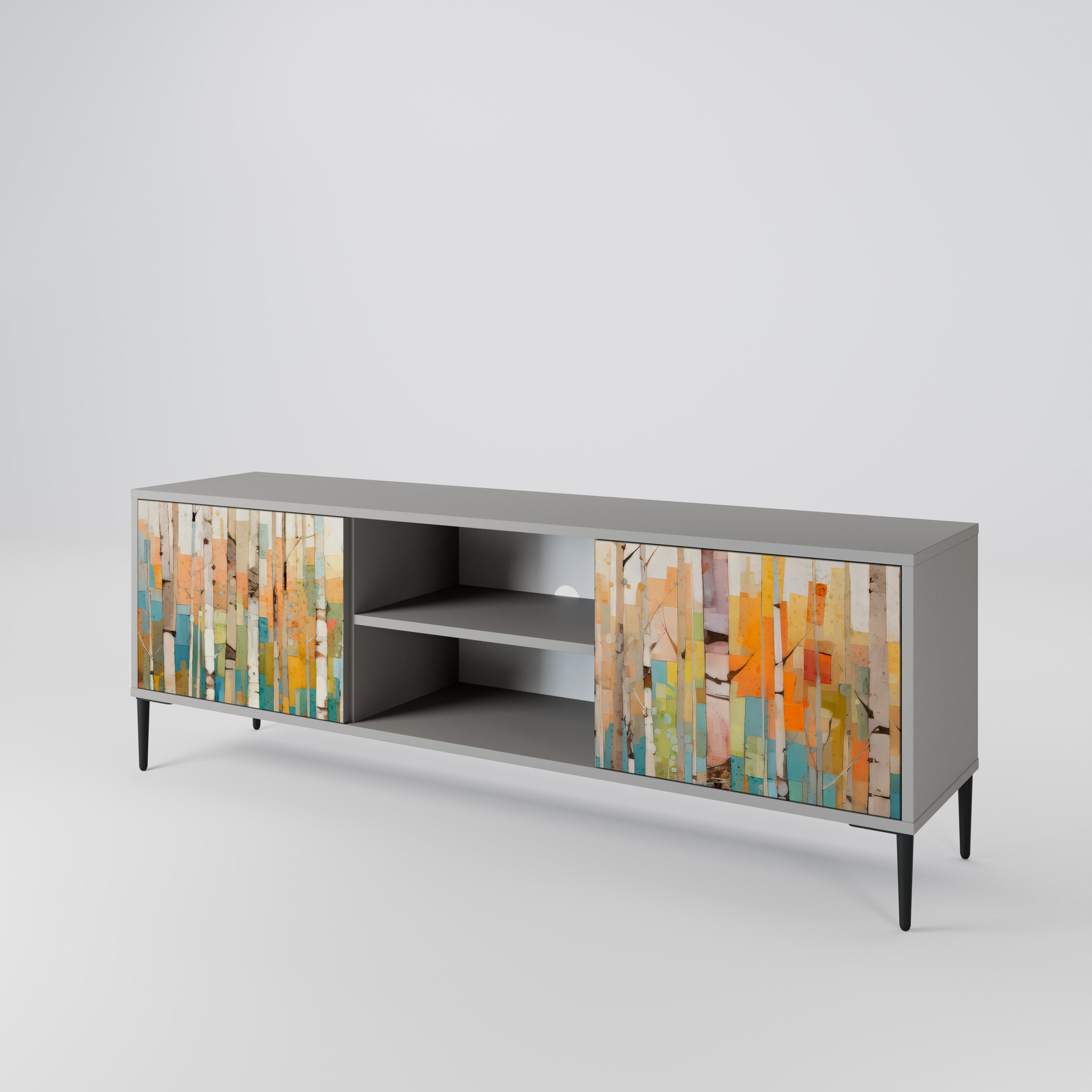 BIRCH KALEIDOSCOPE 2-Door TV Stand in Grey Finish