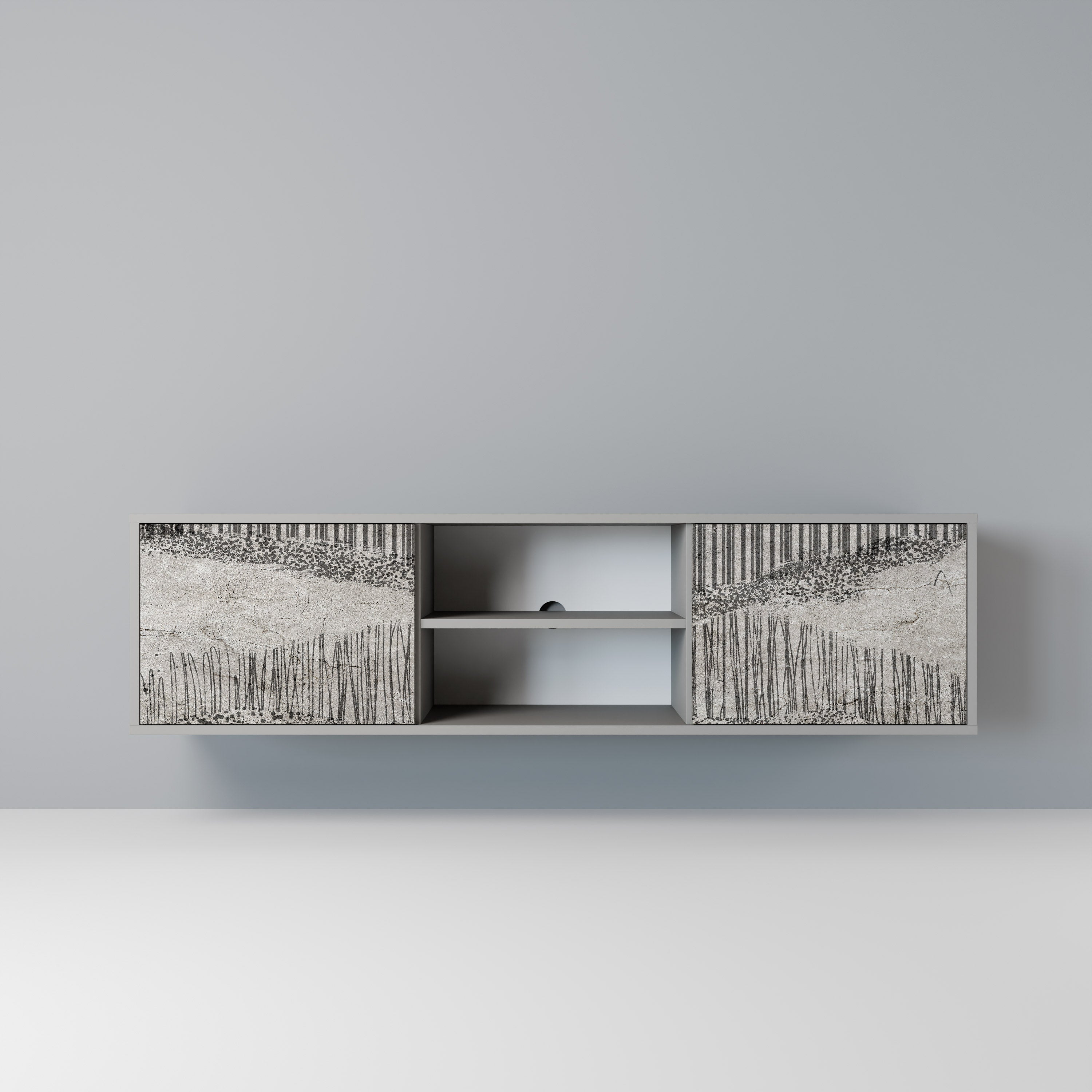 GRAIN LINES 2-Door TV Stand in Grey Finish