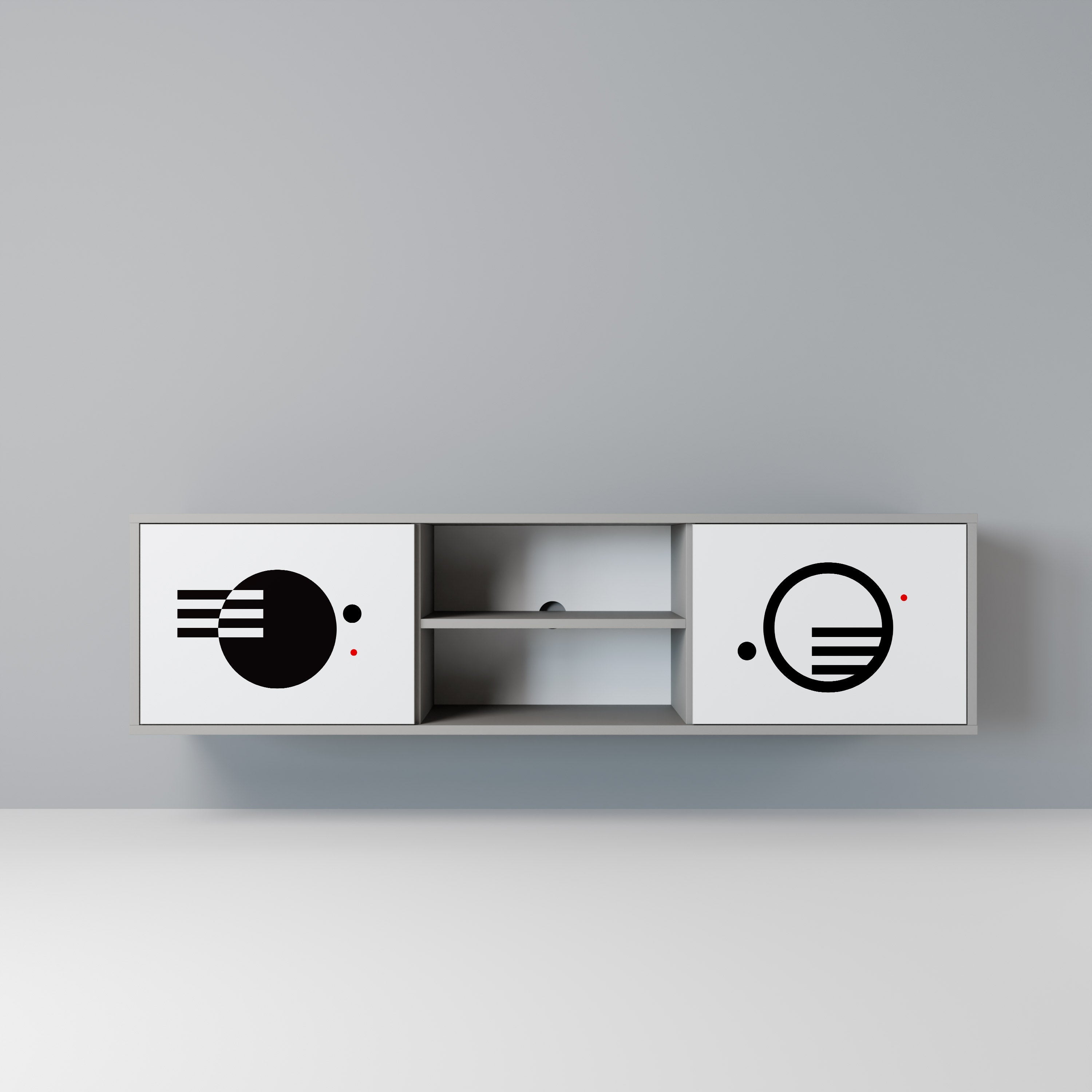 BLACK AND WHITE COMBINATION 2-Door TV Stand in Grey Finish