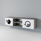 BLACK AND WHITE COMBINATION 2-Door TV Stand in Grey Finish