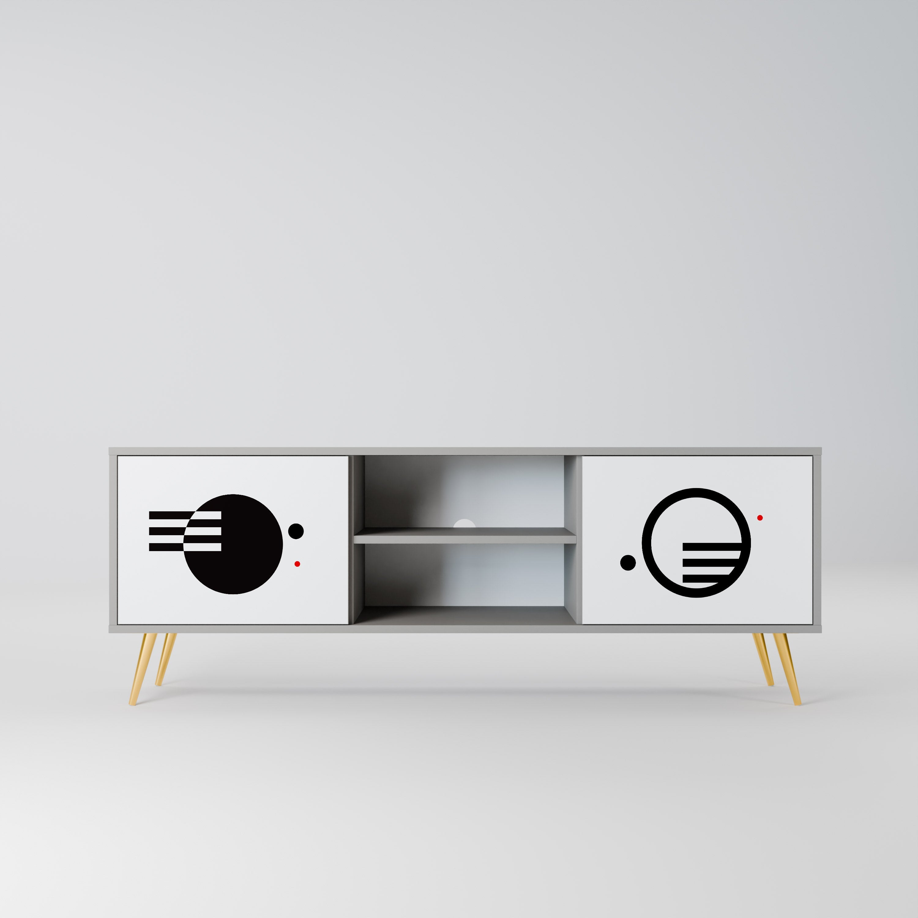 BLACK AND WHITE COMBINATION 2-Door TV Stand in Grey Finish