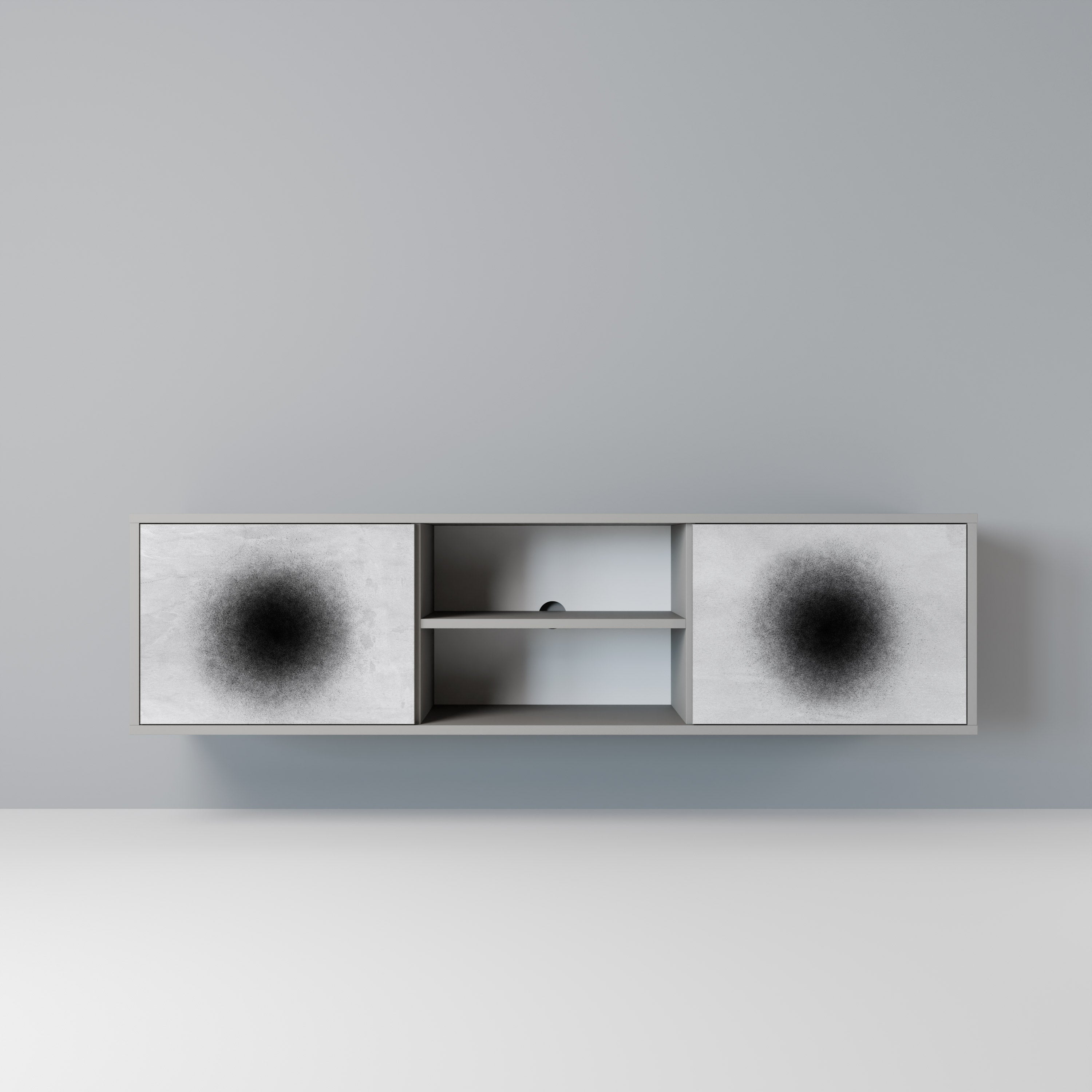 BLACK HOLE 2-Door TV Stand in Grey Finish