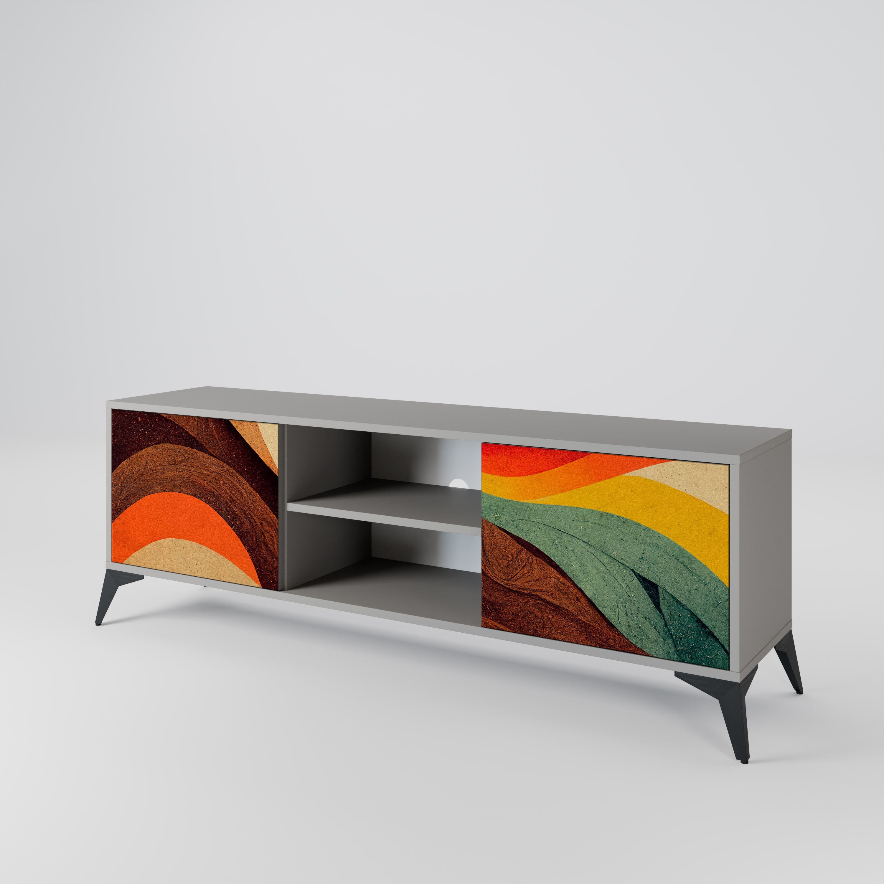 COLORFUL STRANDS 2-Door TV Stand in Grey Finish