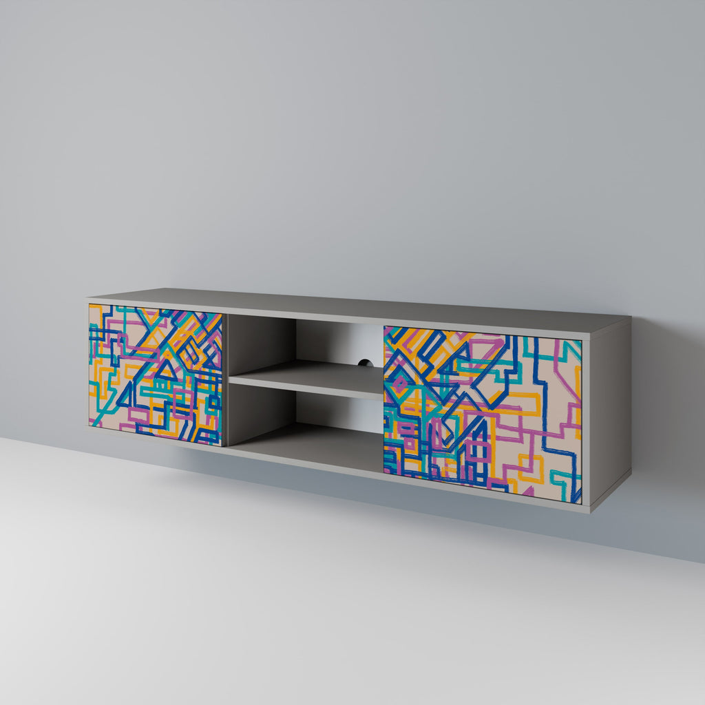 MEMORIES MAP 2-Door TV Stand in Grey Finish