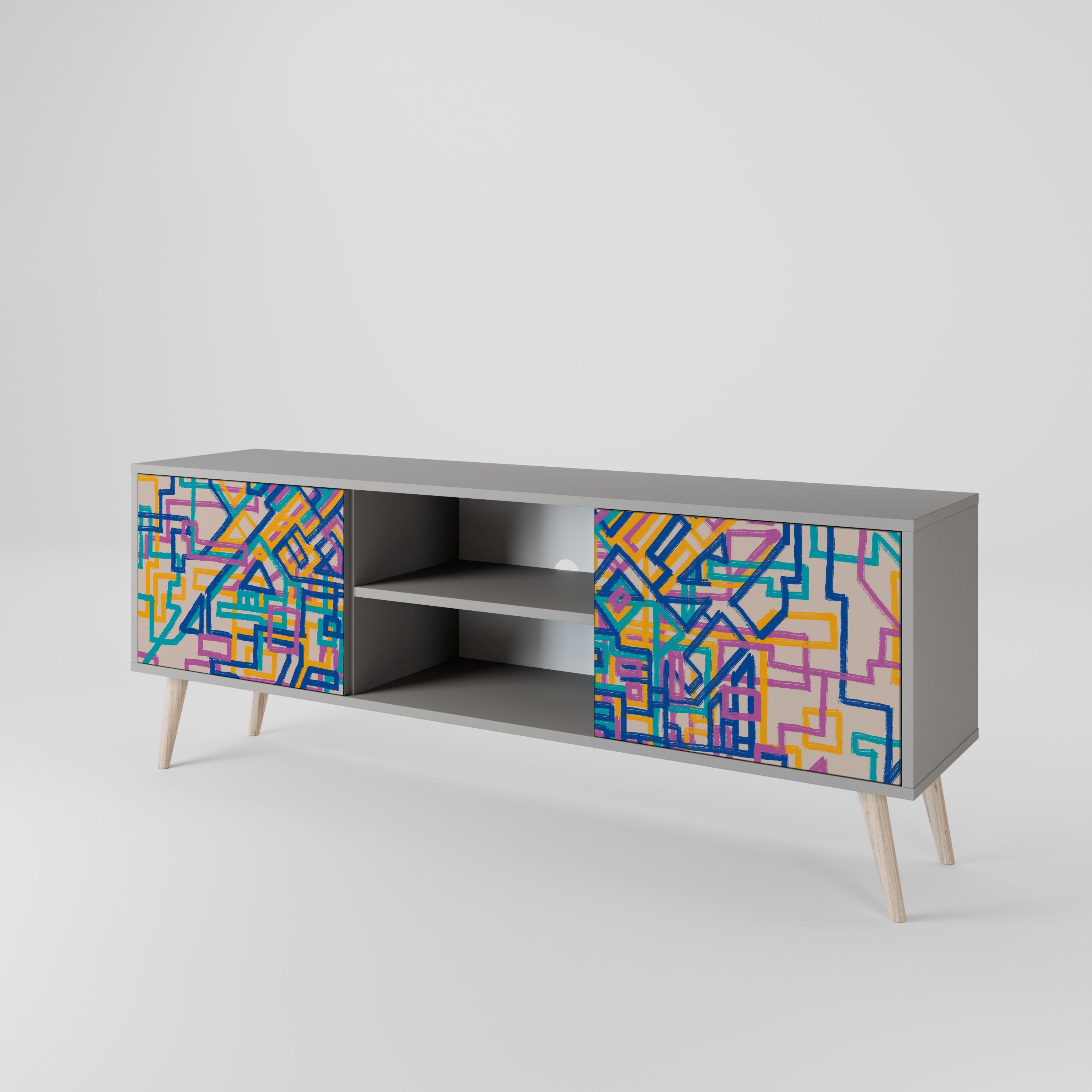 MEMORIES MAP 2-Door TV Stand in Grey Finish