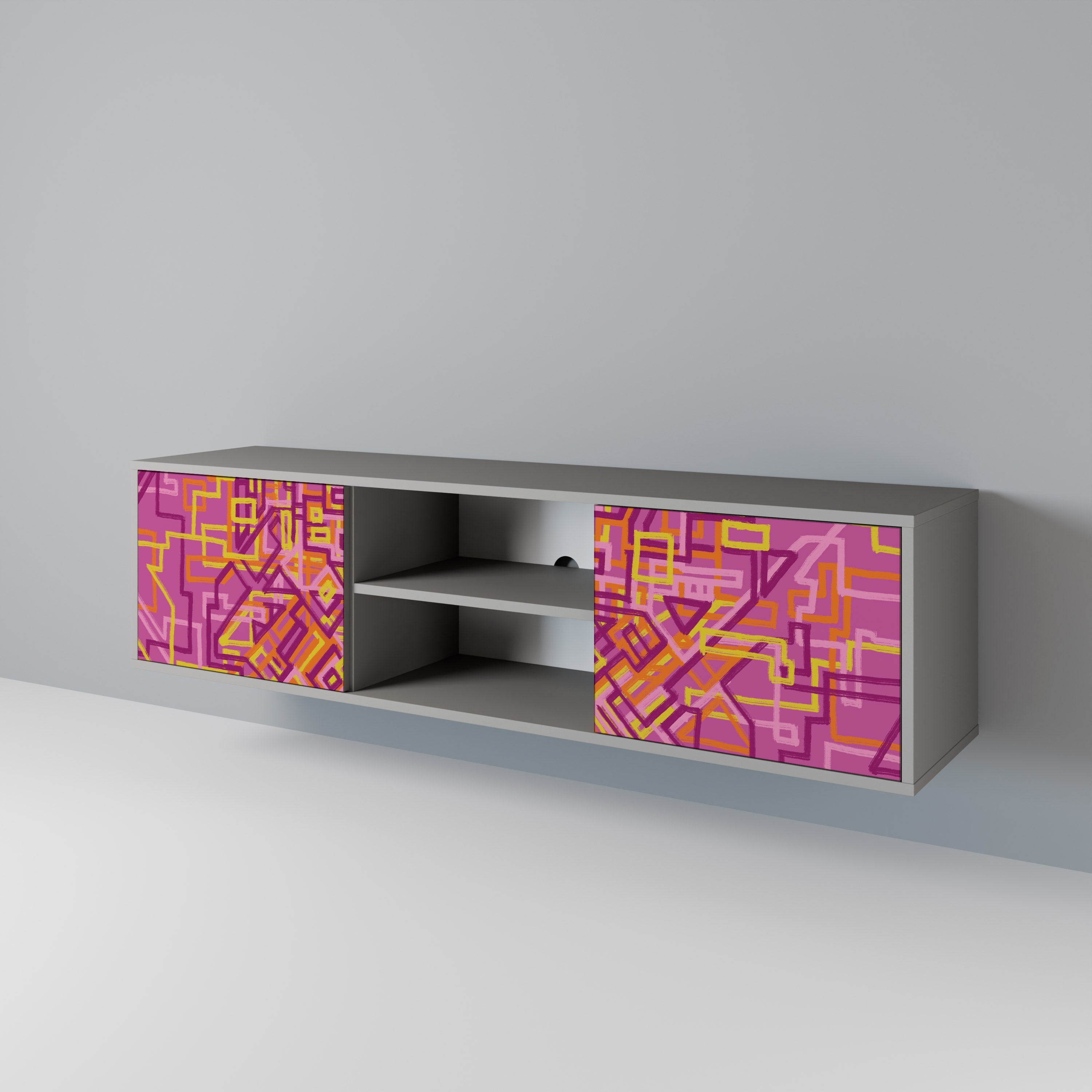 LOVELY MEMORIES 2-Door TV Stand in Grey Finish