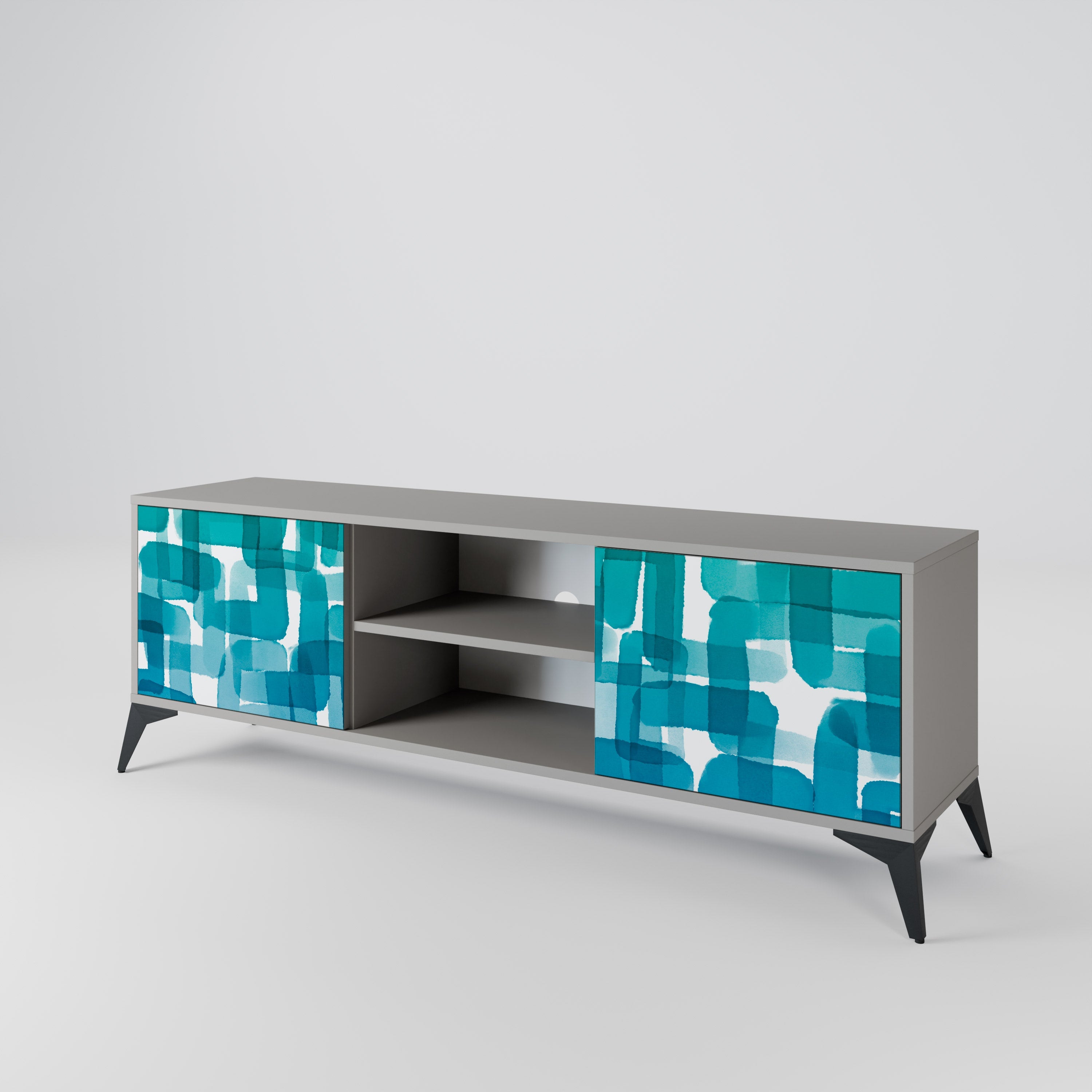 TURQUOISE RECTANGLES 2-Door TV Stand in Grey Finish
