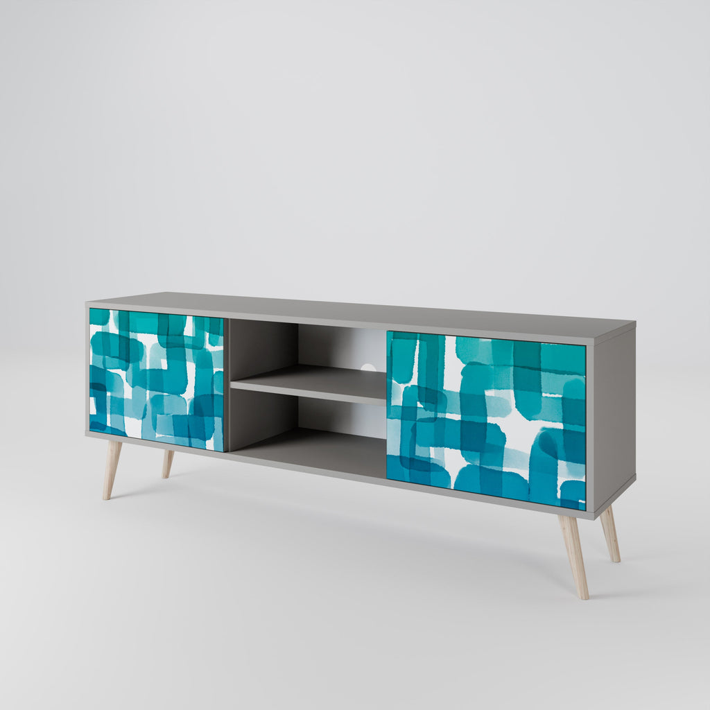 TURQUOISE RECTANGLES 2-Door TV Stand in Grey Finish