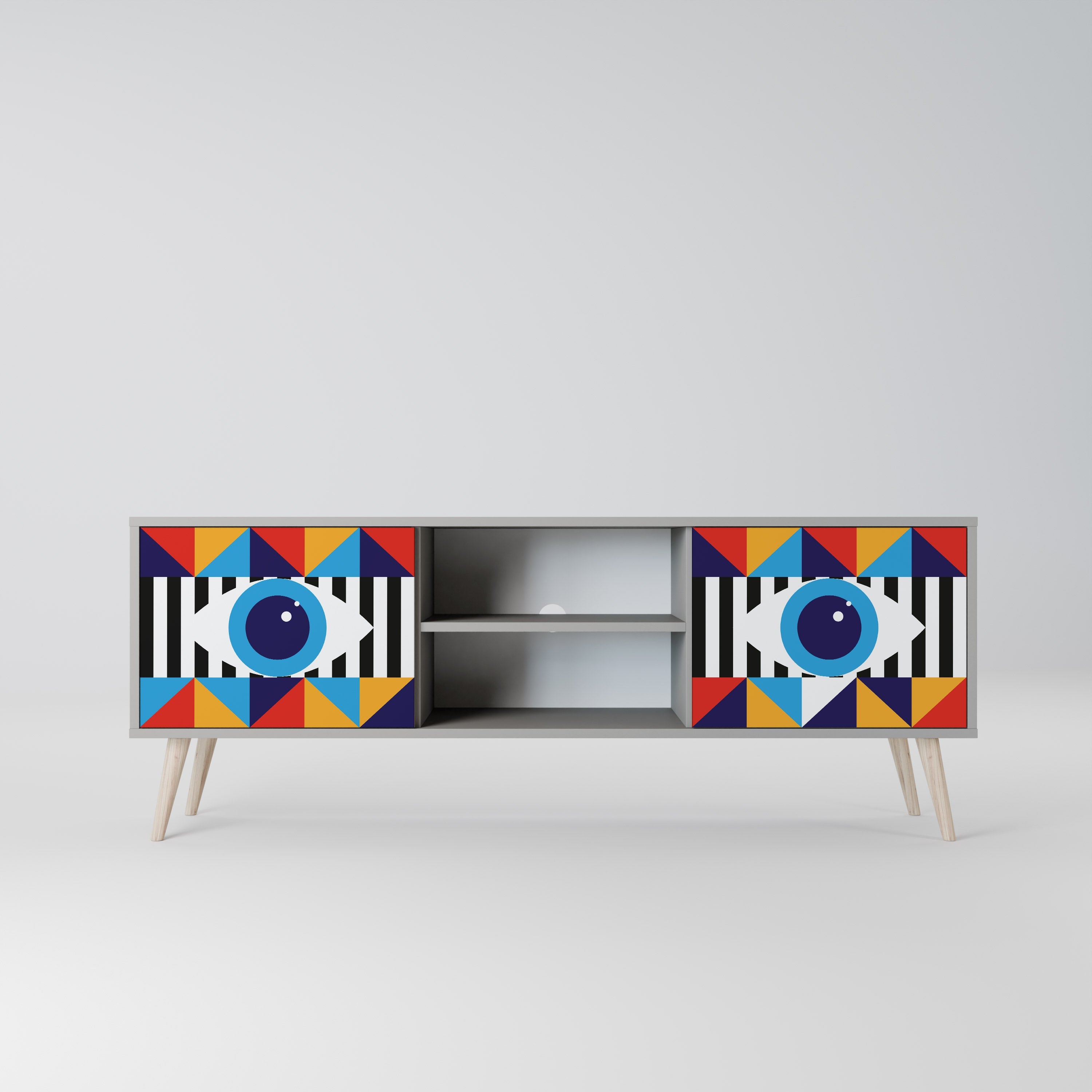 ABSTRACTION AND GEOMETRY 2-Door TV Stand in Grey Finish