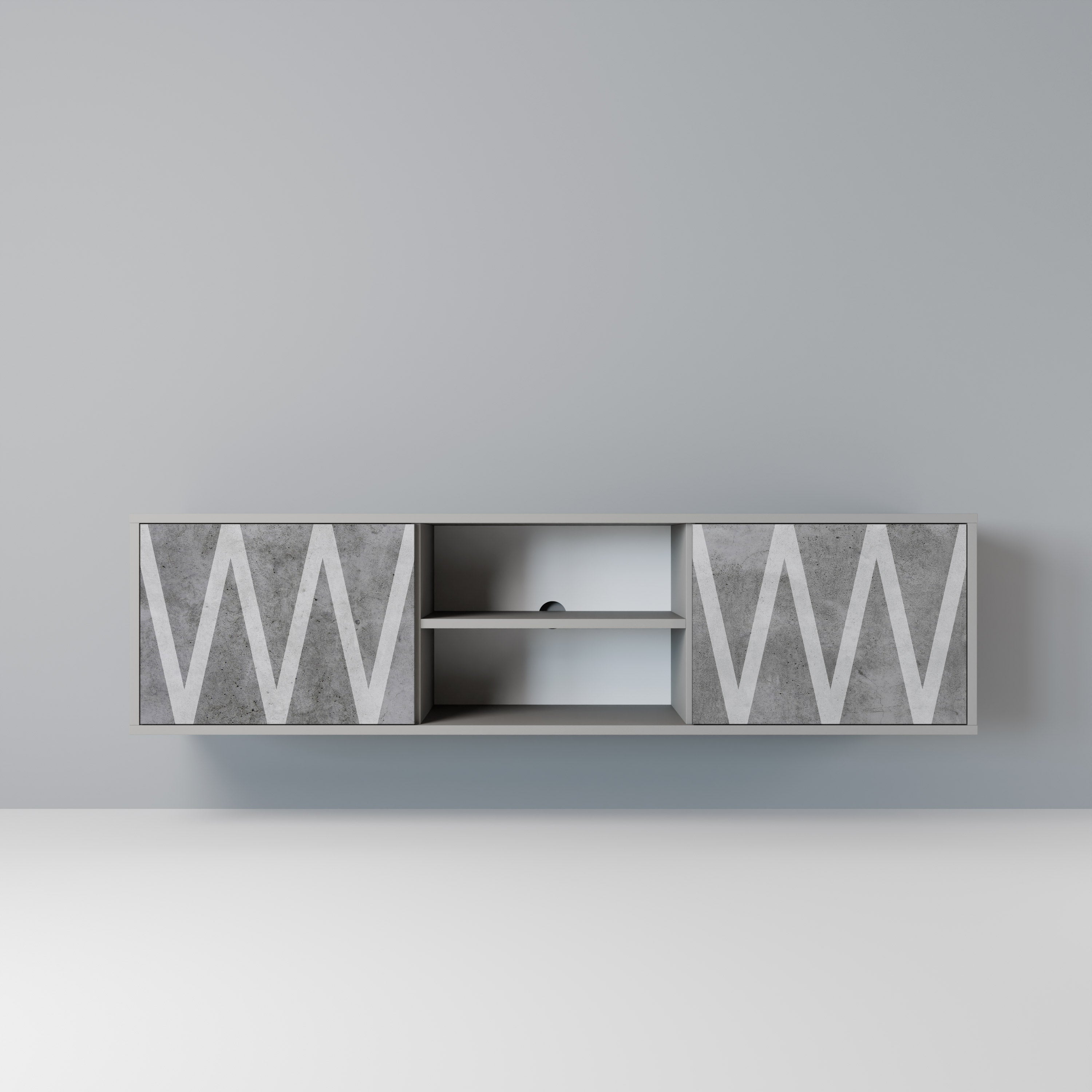 SOLID ZIG ZAG 2-Door TV Stand in Grey Finish